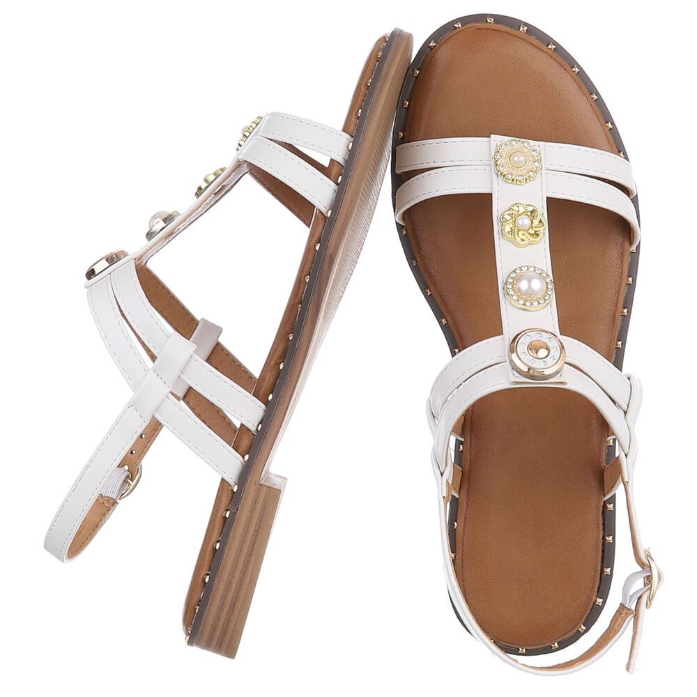 Ital-Design Damen Sandale mit Zierelementen und Fersenriemen Riemchensandalette (92002723) Blockabsatz Riemchensandalen in Weiß