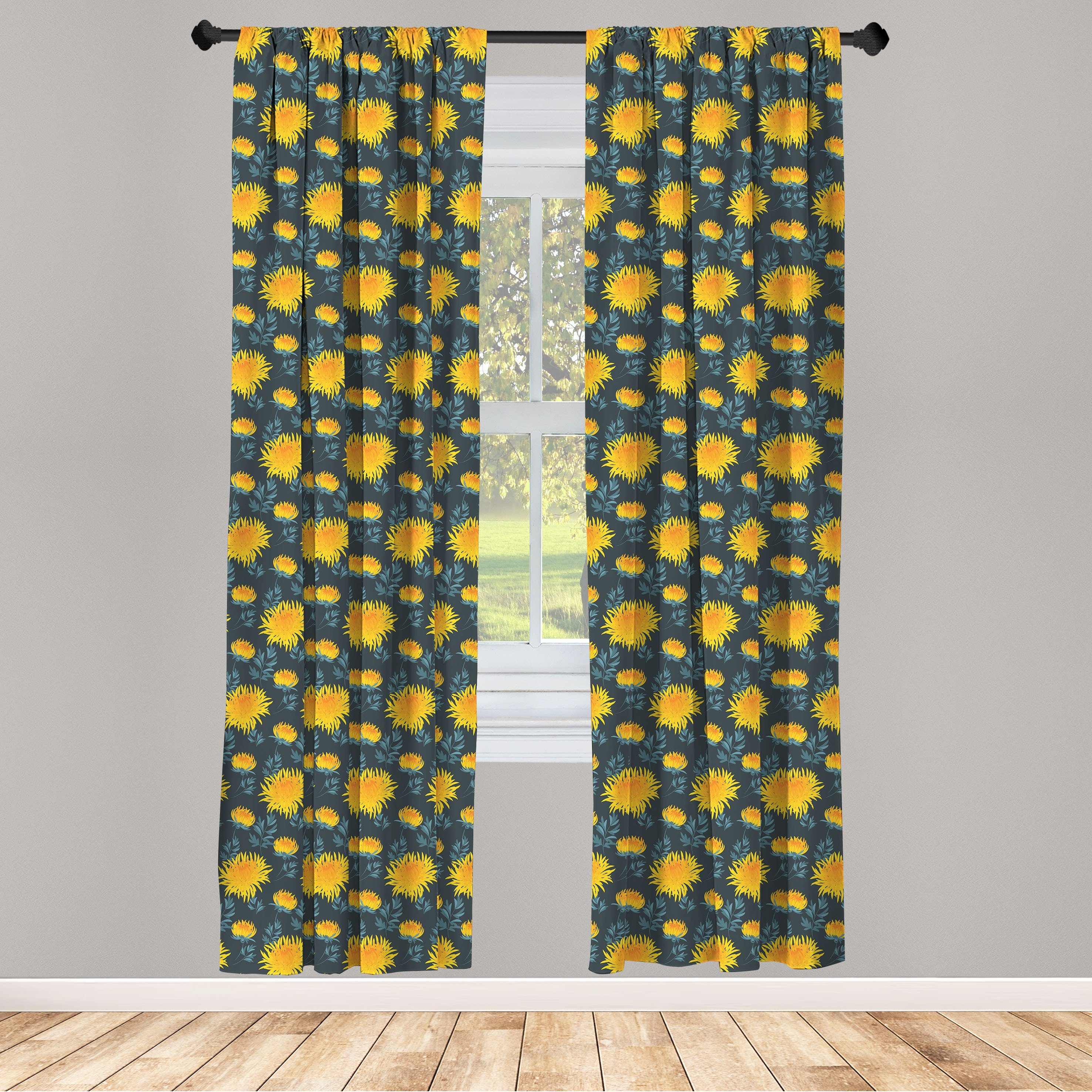 Vorhang Gelbe Wohnzimmer Microfaser, Abakuhaus, Schlafzimmer Gardine für Blume Dekor, Chrysantheme