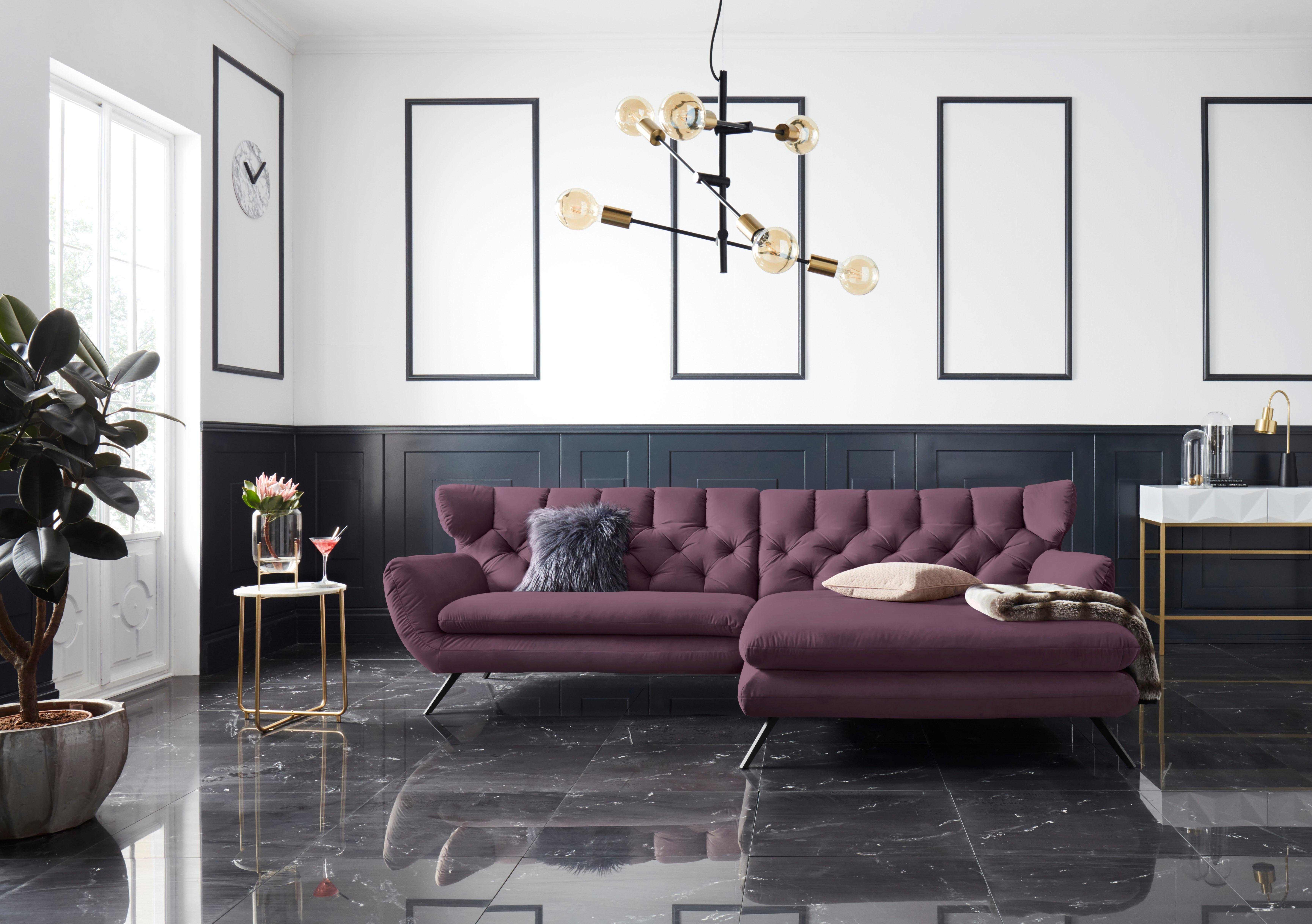 3C Candy Ecksofa Beatrice Designsofa in moderner Retrooptik, bequem und extravagant, mit Rückensteppung im Rautenmuster, Ohrenbacken Optik, L-Form