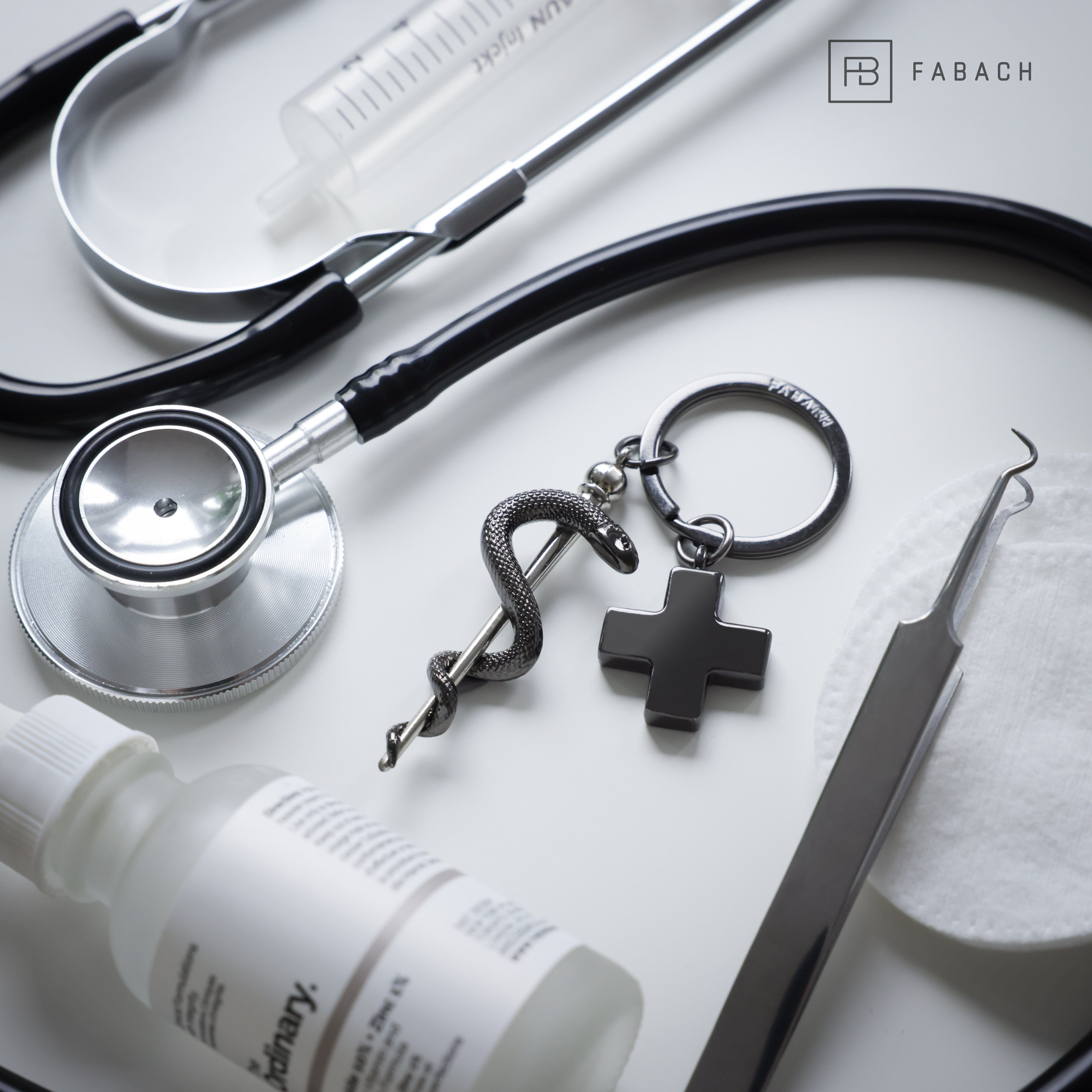 FABACH Schlüsselanhänger Äskulapstab Asklepios Schlüsselanhänger mit medizinischem Kreuz – Bild 5 von 5