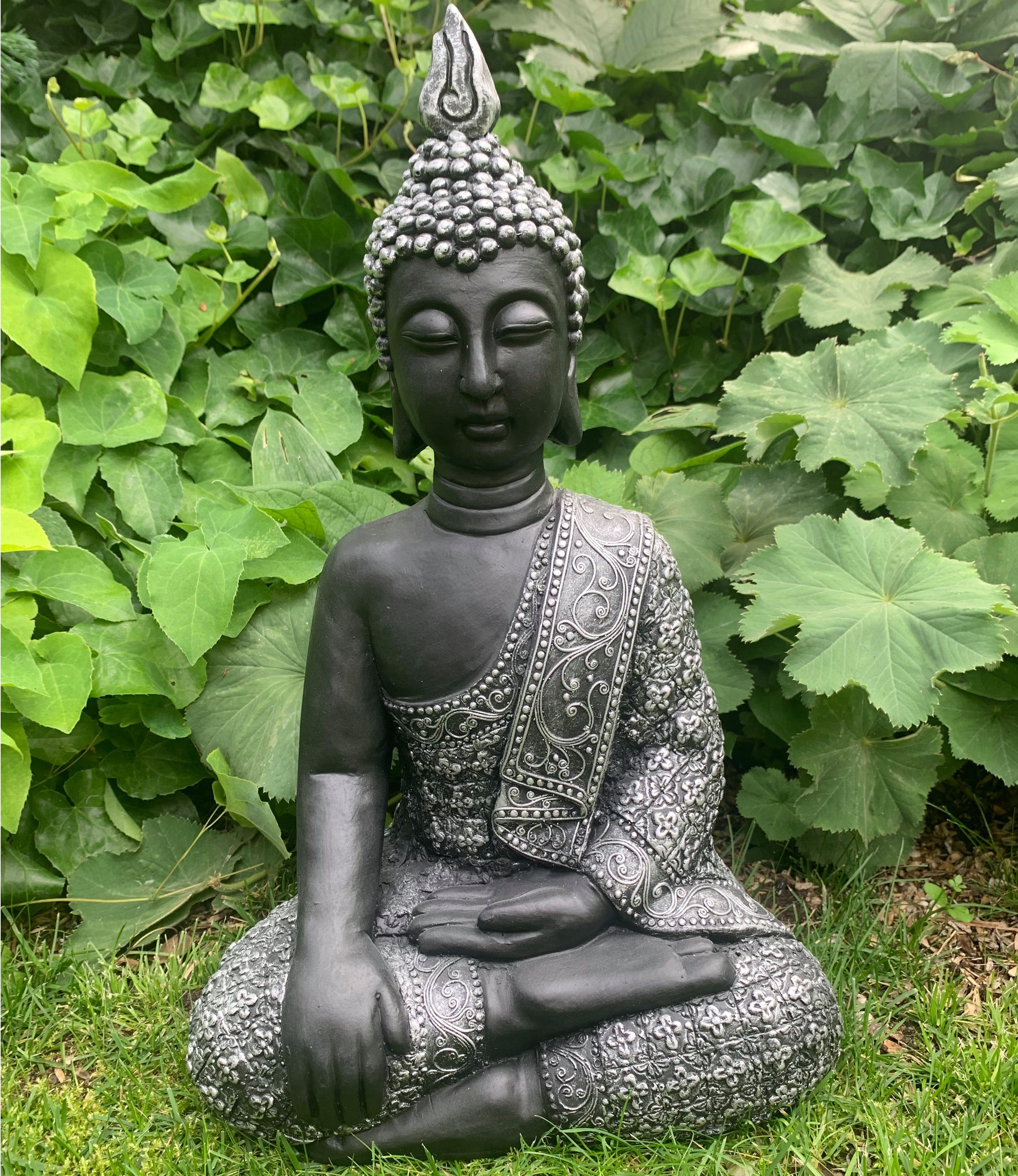 K&L Wall Art Buddhafigur Thai Buddha Statue Kunststein Beton Feng Shui Deko große Steinfigur (1, Gartenfigur), Wellness Gartendeko 45cm