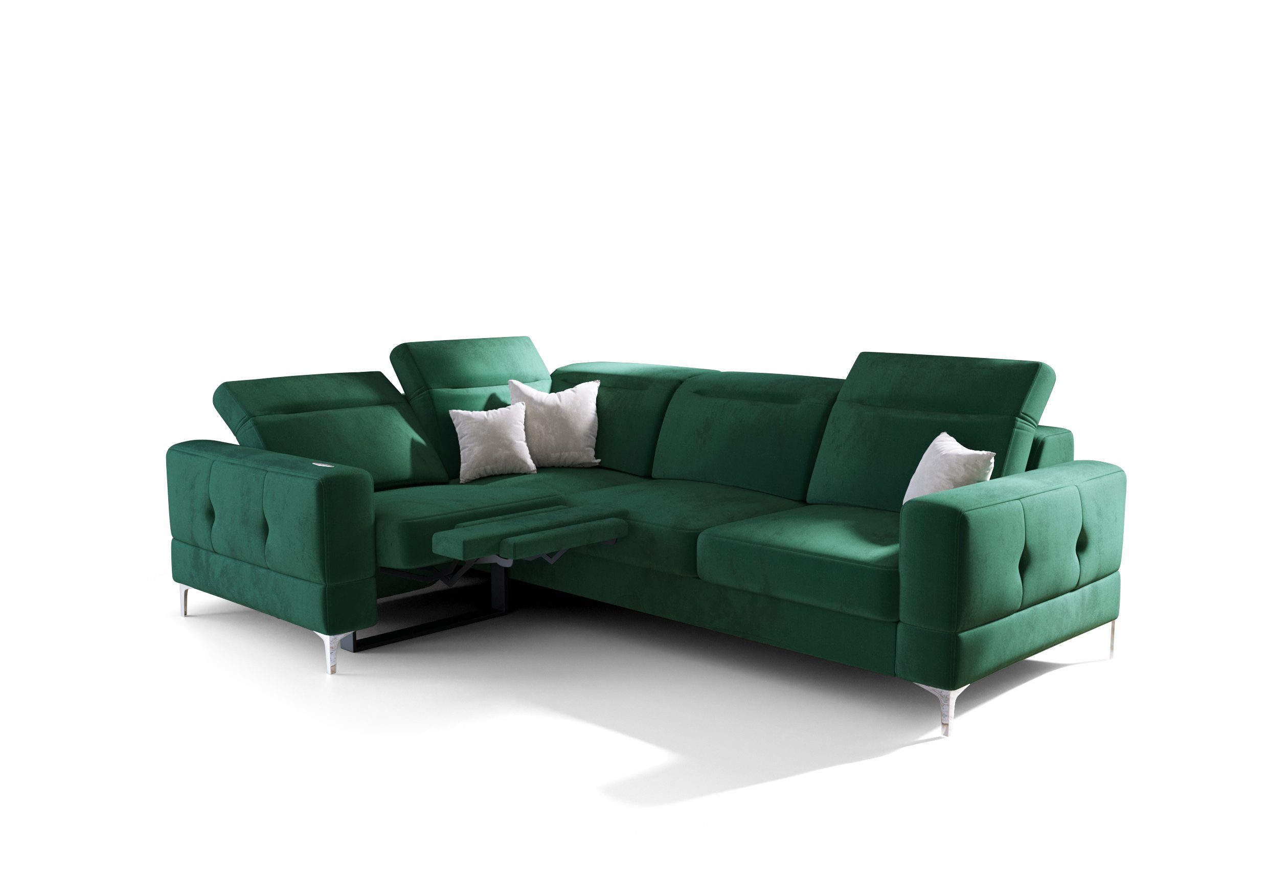 Veloursstoff Farbauswahl, Relaxfunktion, Malibu Schlaffunktion Ecksofa mit Stoff-und Relax, für grün 20 mit Element Möbel Dich mit