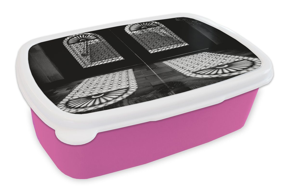 MuchoWow Lunchbox Türen - Muster - Schatten - Licht, Kunststoff, (2-tlg), Brotbox für Erwachsene, Brotdose Kinder, Snackbox, Mädchen, Kunststoff rosa
