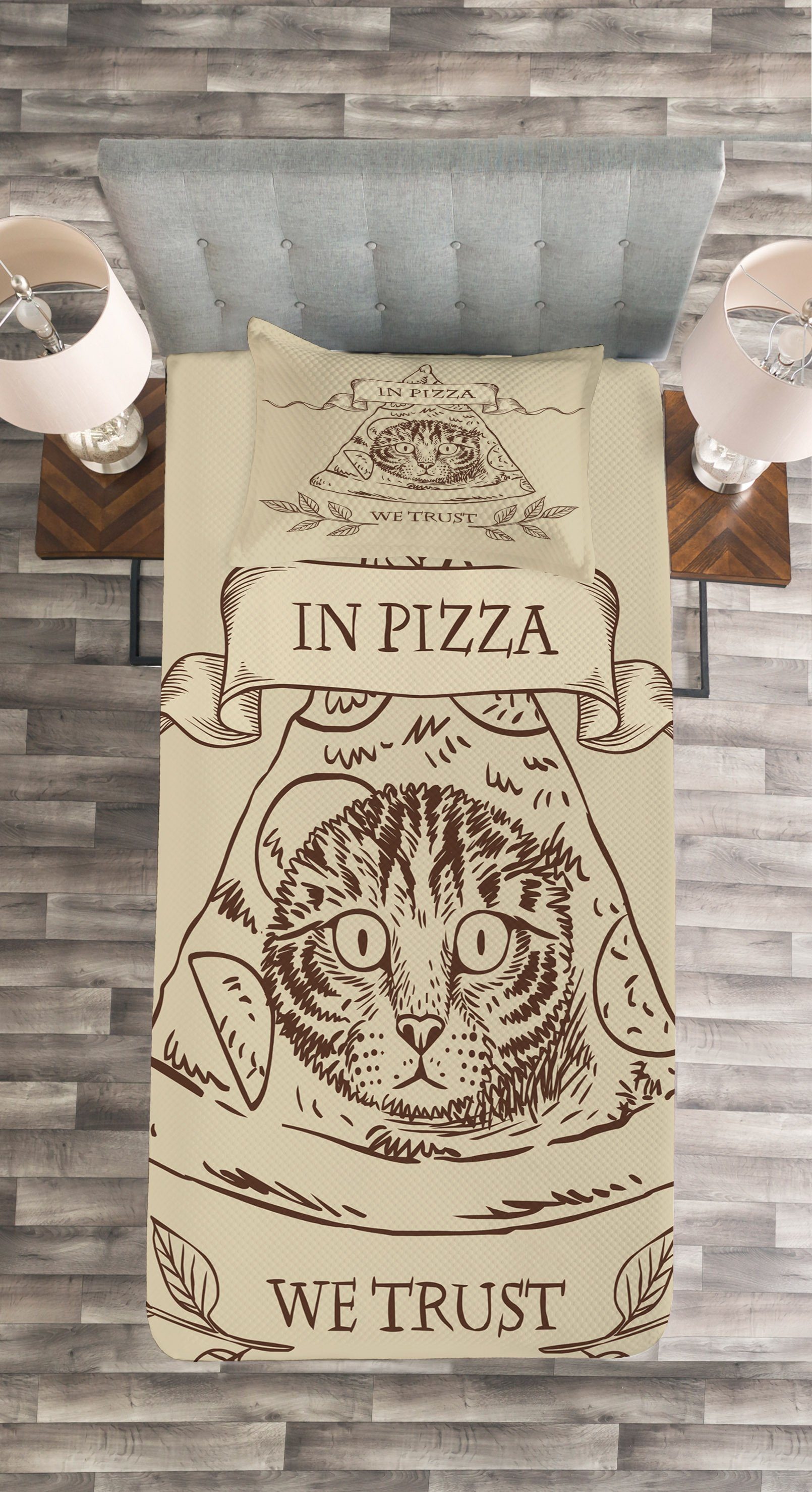 Pizza mit We Waschbar, in Tagesdecke Katzen-Gesicht Set Abakuhaus, Humorvoll Kissenbezügen Trust