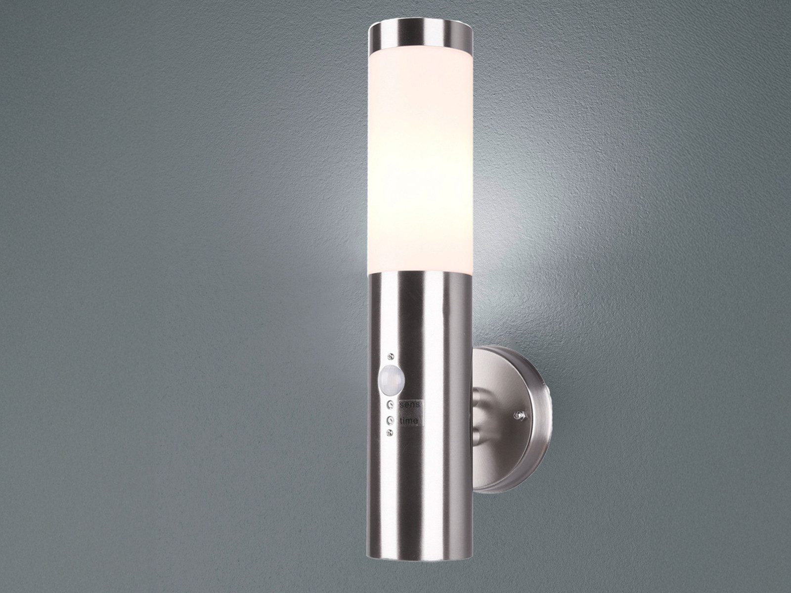 meineWunschleuchte Außen-Wandleuchte, Bewegungsmelder, ohne Leuchtmittel, Terrassenleuchten Haus-Wand Carport Beleuchtung aus Edelstahl IP 44