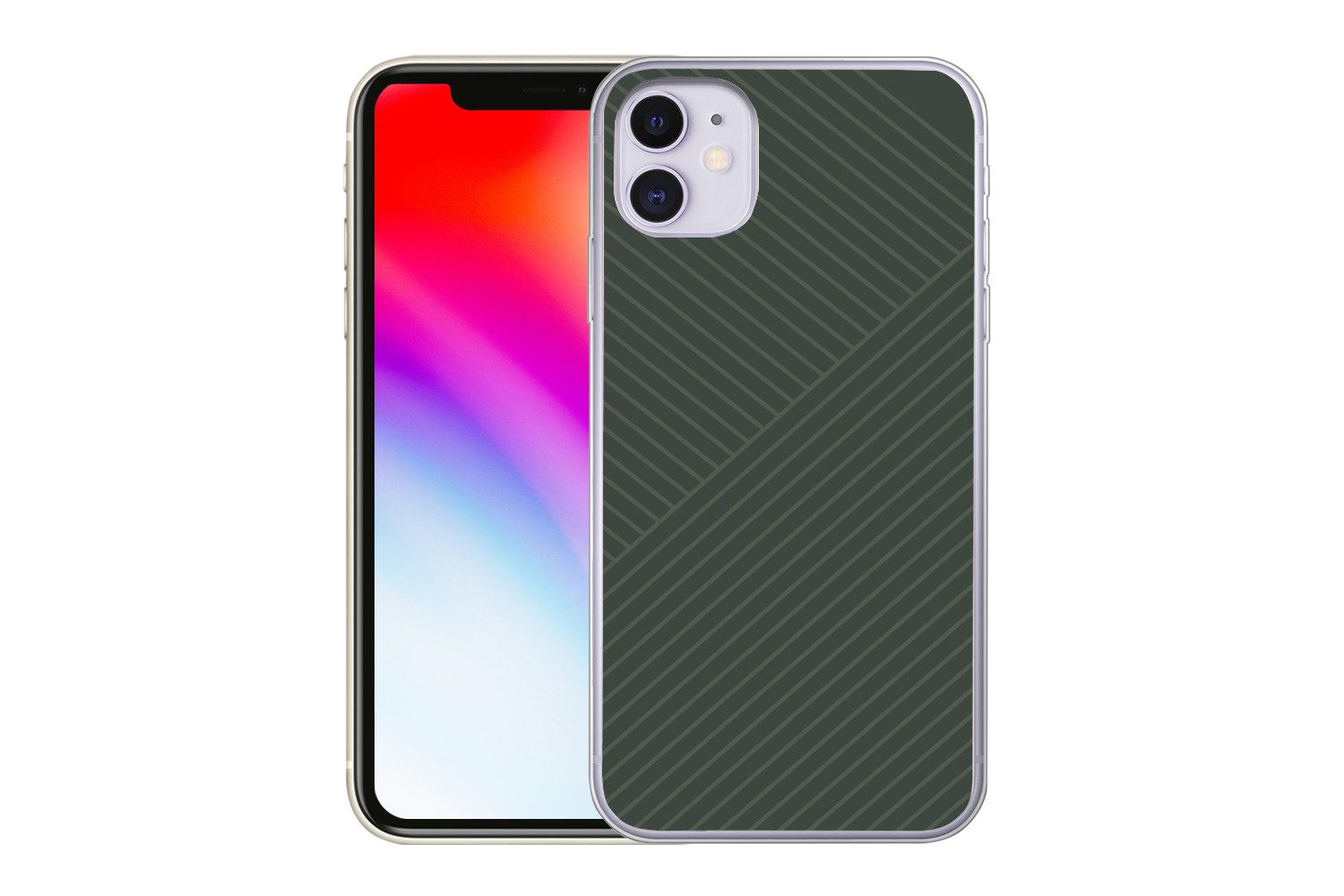 MuchoWow Handyhülle für Apple iPhone 11 Linien - Abstrakt - Grün - Minimalistisch, Smartphone-Bumper, Print, Handy Schutzhülle Dünn