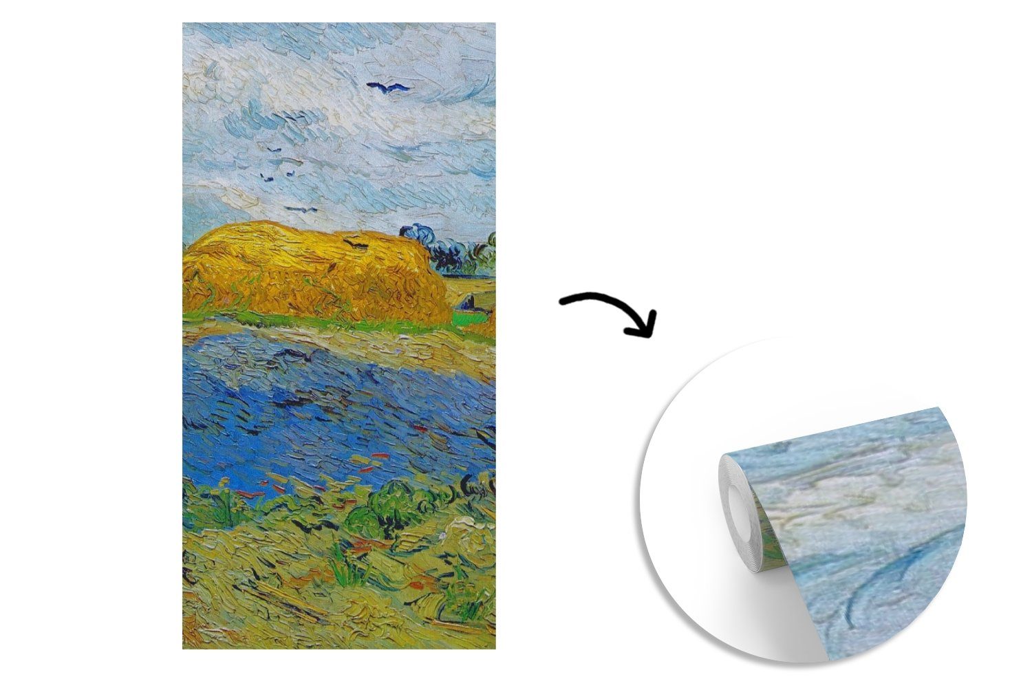 MuchoWow Fototapete Heuballen unter Schlafzimmer Vincent Wohnzimmer Himmel einem Fototapete - St), van Vliestapete Gogh, (2 Matt, Küche, für bedruckt, regnerischen