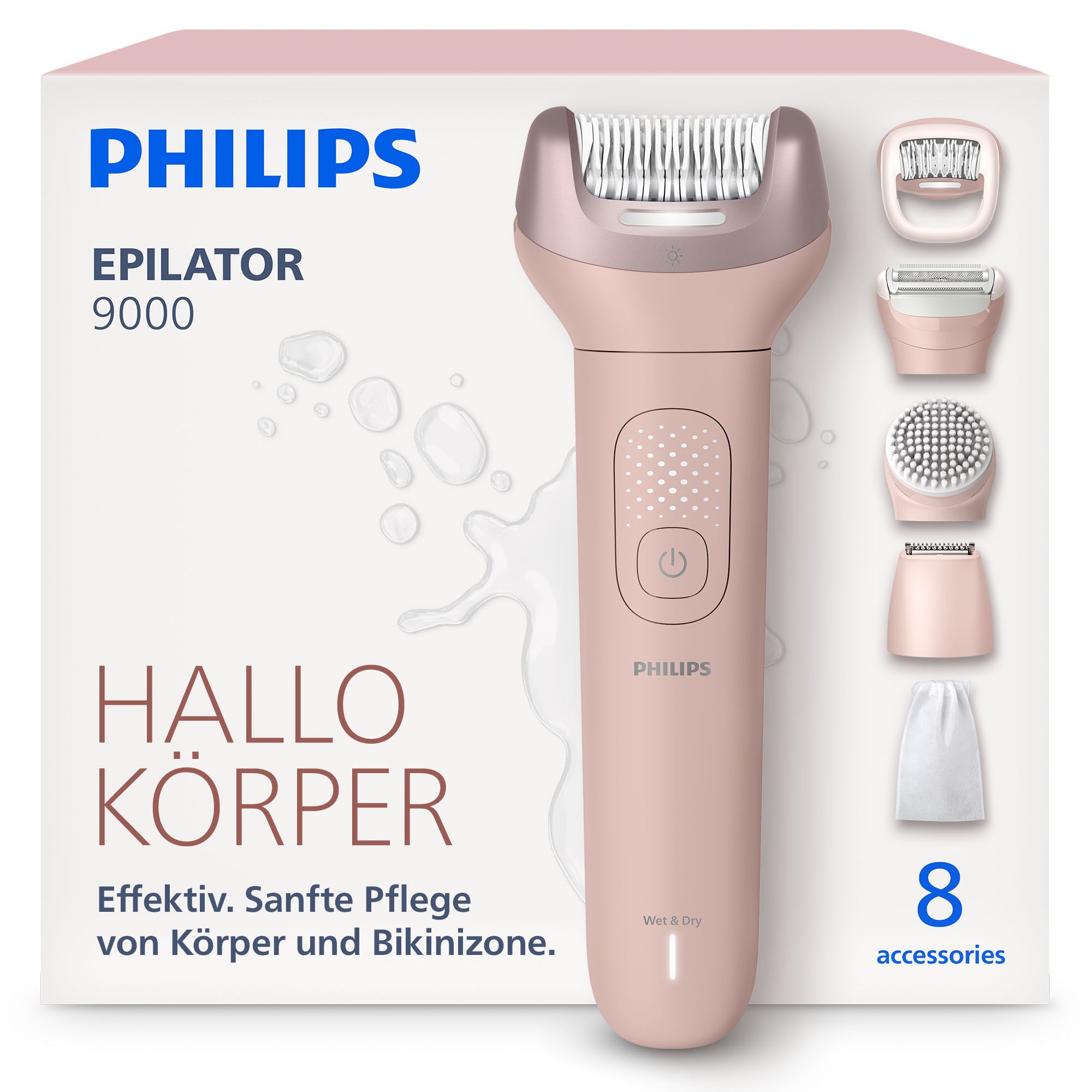 Philips Epilierer Series 9000 BRE719/00, Aufsätze: 7 St., nass und trocken verwendbar, mit 2 Geschwindigkeitsstufen