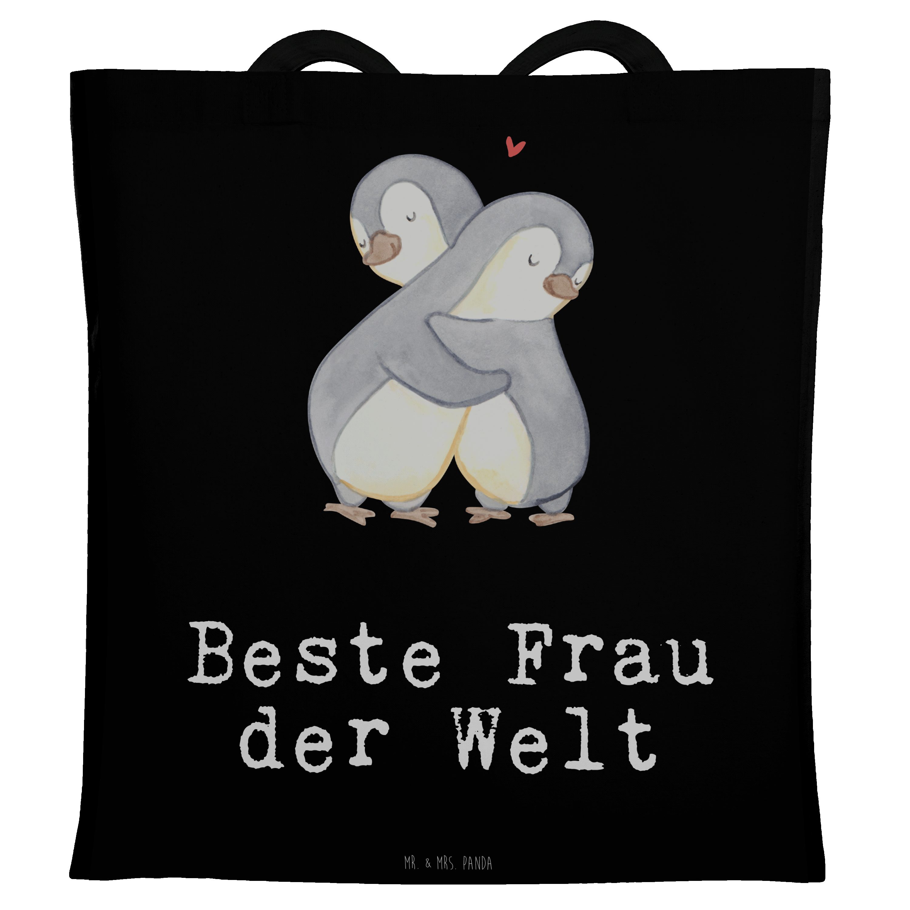 Mr. & Mrs. Panda Tragetasche Pinguin Beste Frau der Welt - Schwarz - Geschenk, Geburtstagsgeschenk (1-tlg)