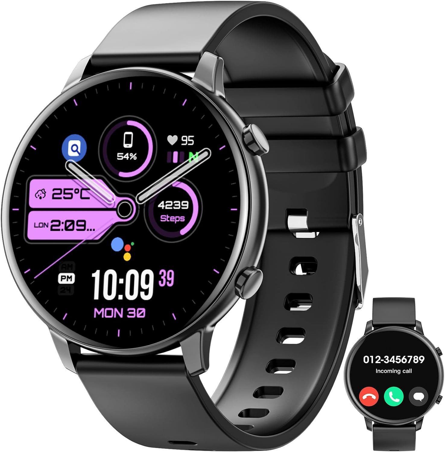 Hwagol Damen's und Herren's Wecker Bluetooth Anrufe Smartwatch (1,39 Zoll, Android/iOS), mit 140+ Sportmodi SpO2 Pulsuhr Schlafmonitor Schrittzähler