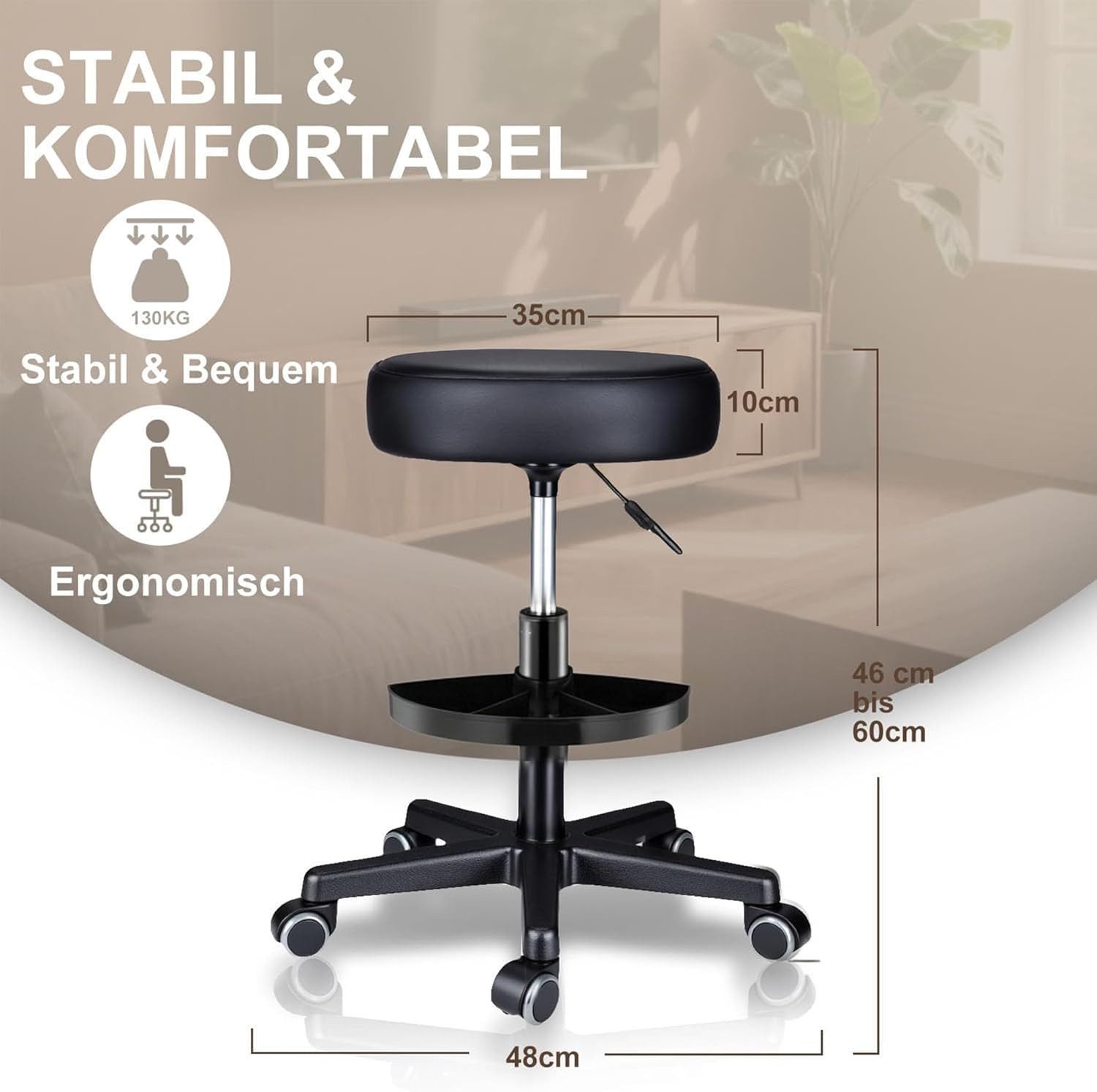 Zedelmaier Hocker Drehhocker Bürohocker Barhocker Arbeitshocker Polsterung, 44-58cm Höhenverstellbarer, Werkzeugablage mit unterteilten Fächern