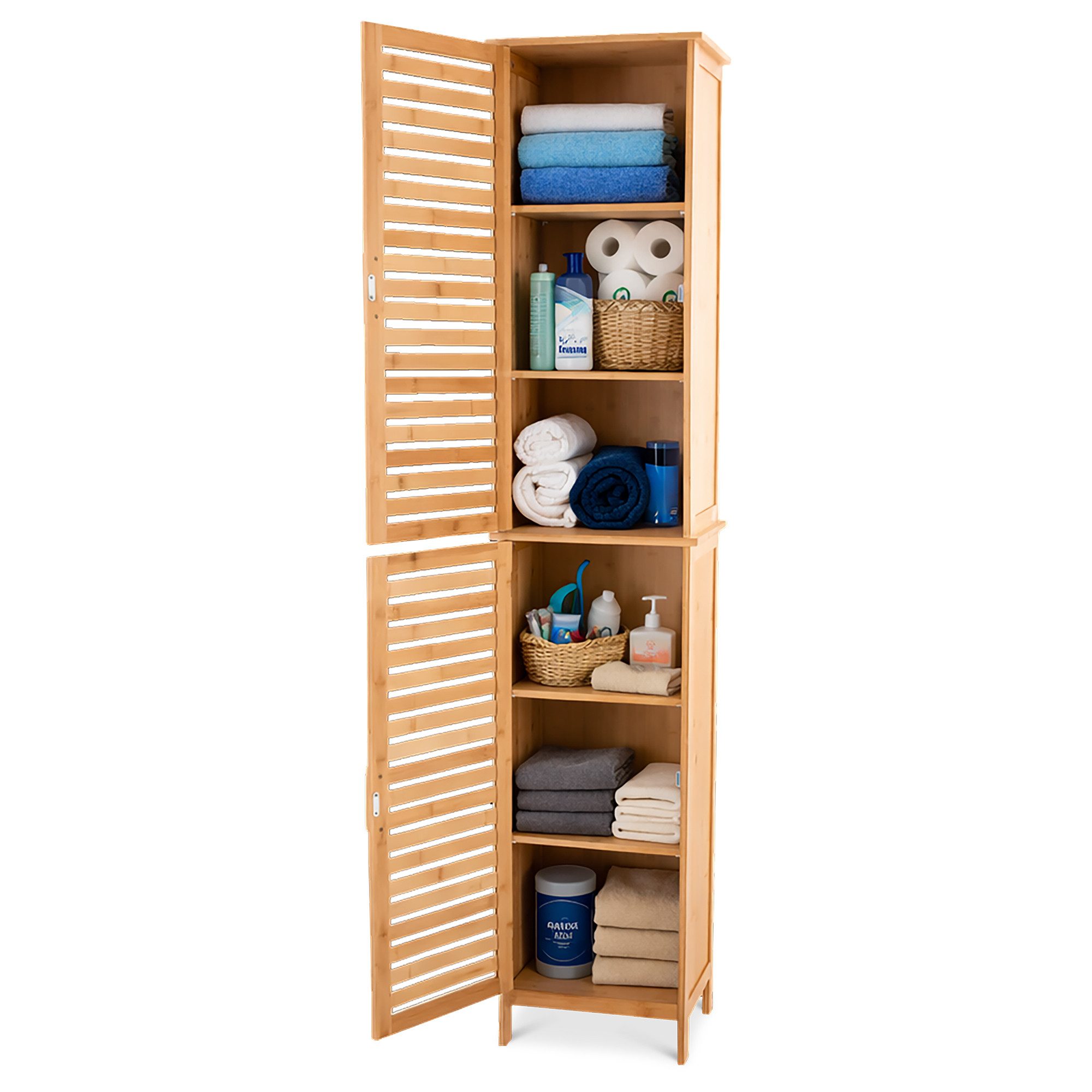 Raburg Hochschrank Badezimmerschrank, Bambus, Kivo 2 Lamellentüren & 6 Fäch günstig online kaufen