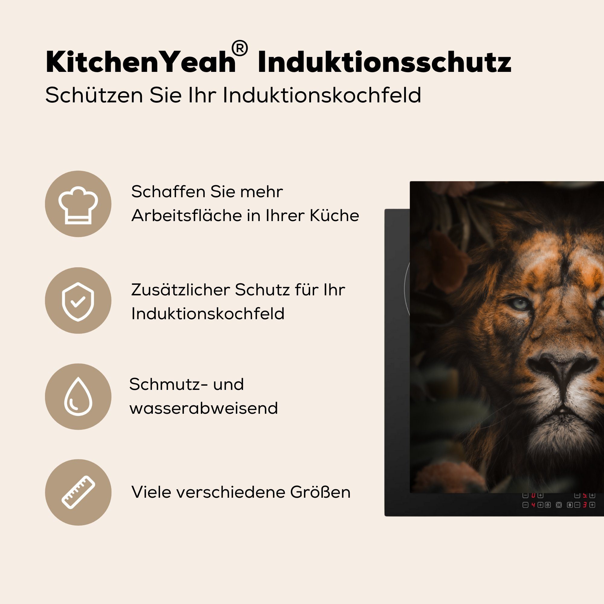 Ceranfeldabdeckung, cm, 78x78 Dschungel, Arbeitsplatte (1 Löwe für tlg), MuchoWow - Herdblende-/Abdeckplatte Vinyl, küche Tiere -