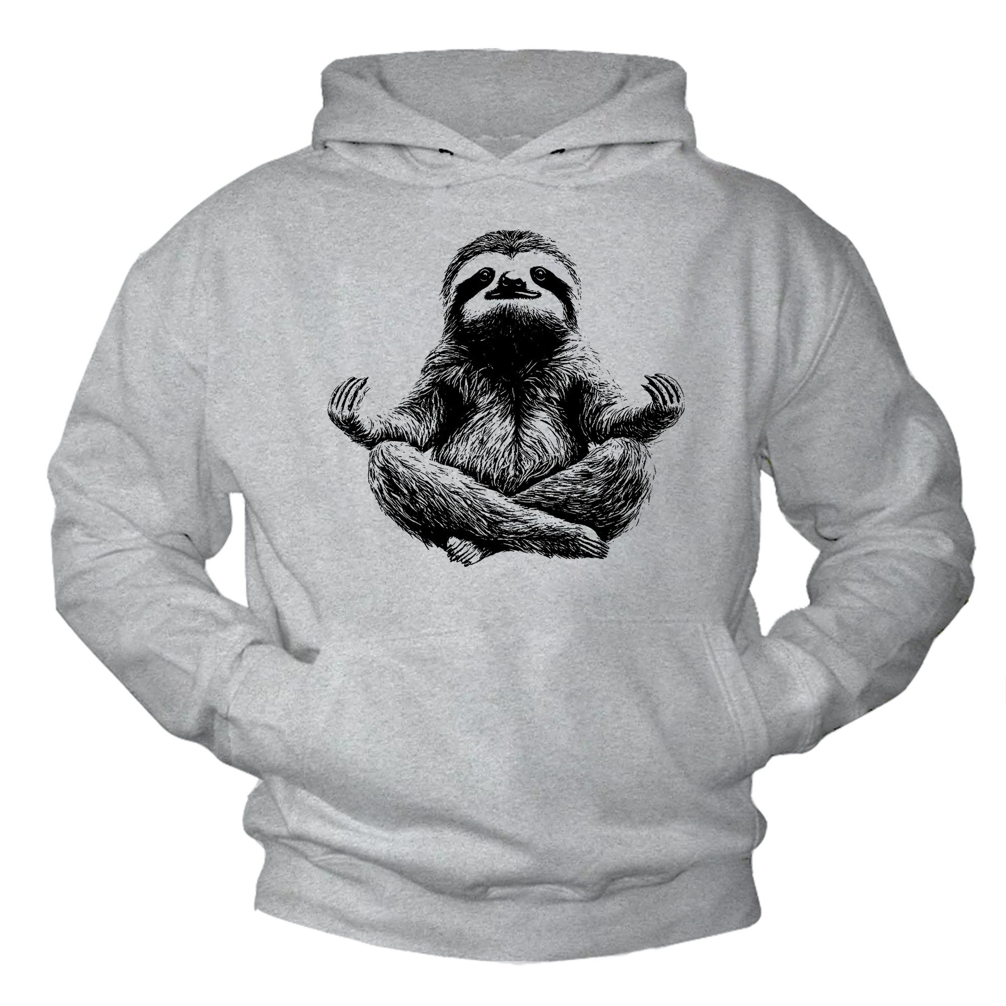 MAKAYA Kapuzenpullover Herren Kapuzenpullover mit Sloth Print – Yoga & Meditation Outfit (Grau, S, M, L, XL, XXL, XXXL, XXXXL) Baumwolle