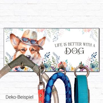 Cadouri Wandgarderobe WELSH CORGI Design-Hundegarderobe für Hundezubehör (Garderobe mit 4 Haken), MDF, mit abgeschrägten Ecken, handgefertigt, für Hundebesitzer