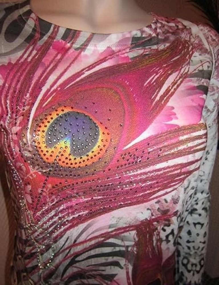 Koucla Langarmshirt animal print Shirt weiß pink mit Strass Strass Besatz