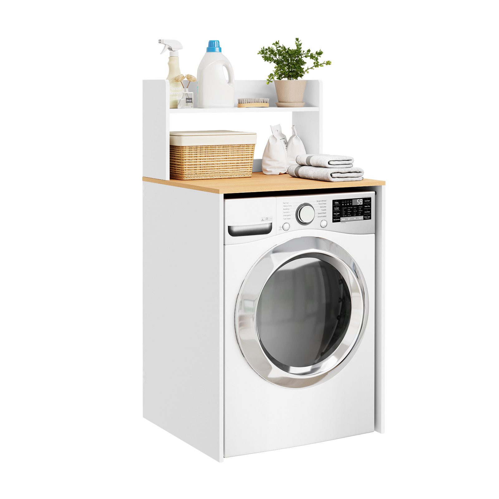 SoBuy Waschmaschinenumbauschrank BZR224, Waschmaschinenschrank Waschmaschinenregal mit Fallschutz Waschmaschinenregal Überbau, Badezimmerschrank Trocknerschrank, Ablage