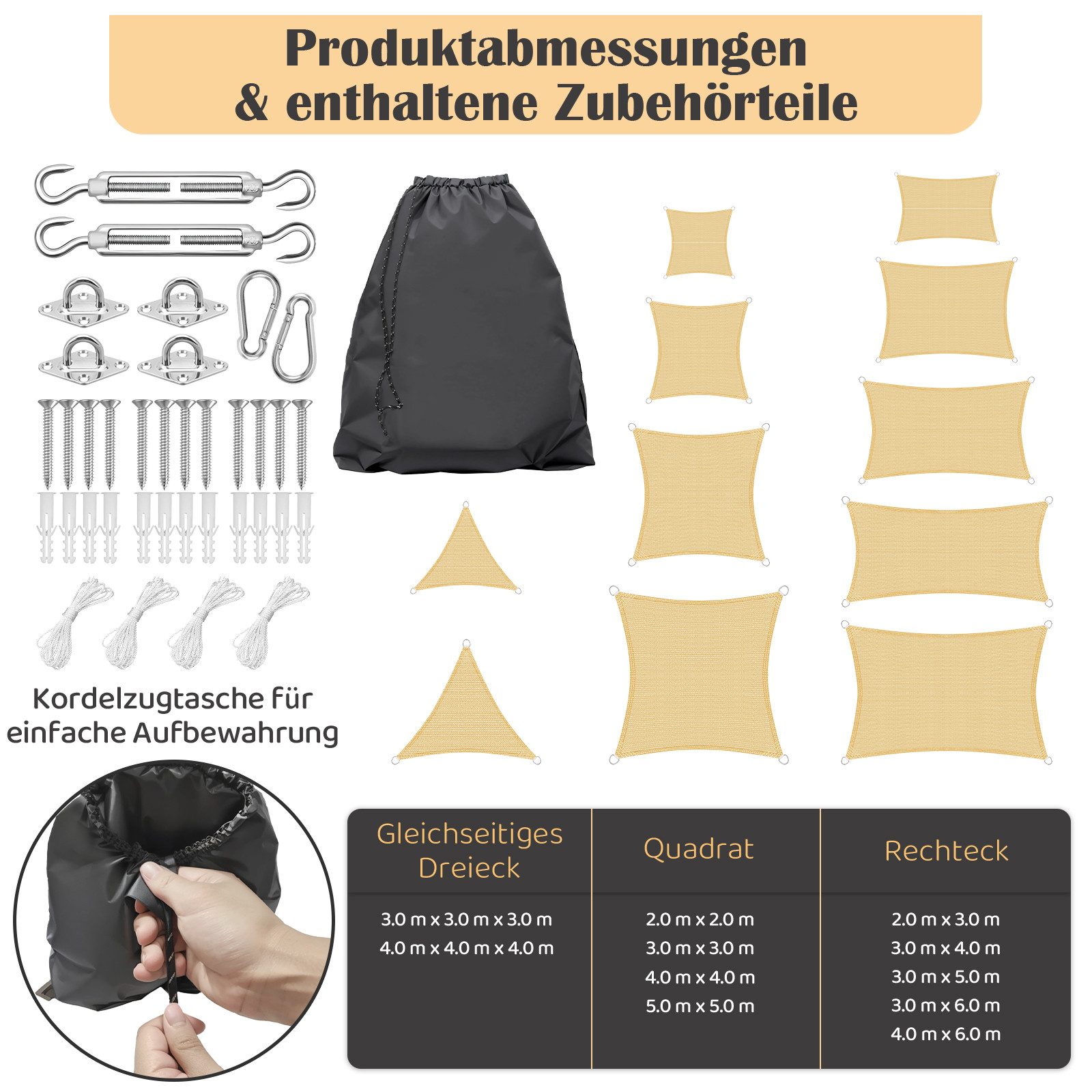 Homewit Sonnensegel Rechteckig/Viereckig/Dreieck, UV schutz, Winddicht, günstig online kaufen