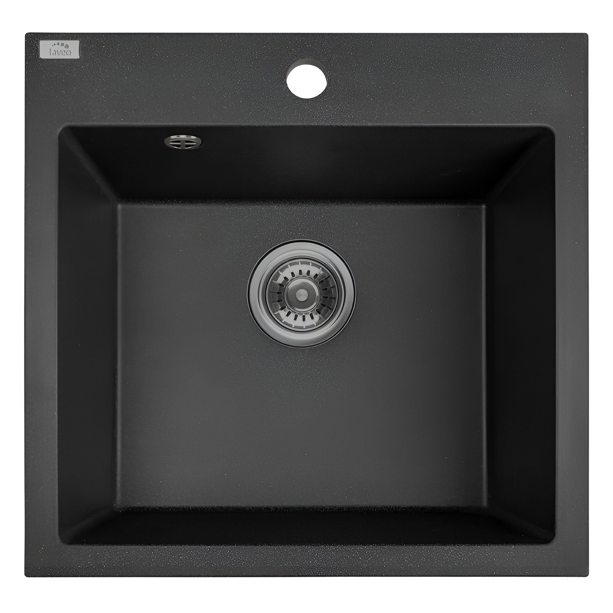 KOLMAN Küchenspüle Einzelbecken Alena Granitspüle, Quadratisch, 49/49 cm, Schwarz, Space Saving Siphon GRATIS