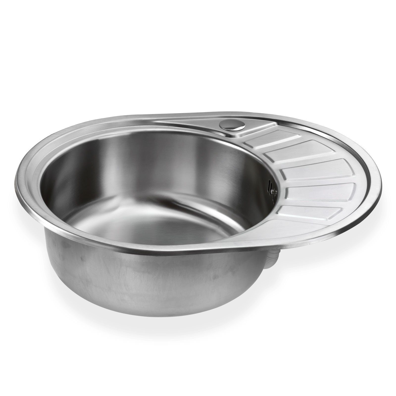 Stabilo Sanitär Edelstahlspüle Einbauspülbecken Chrom rund aus Edelstahl mit Abtropffläche, 58/45 cm, (Komplett-Set, inklusive Zubehör), Spüle ist Rost-und Hitzebeständig