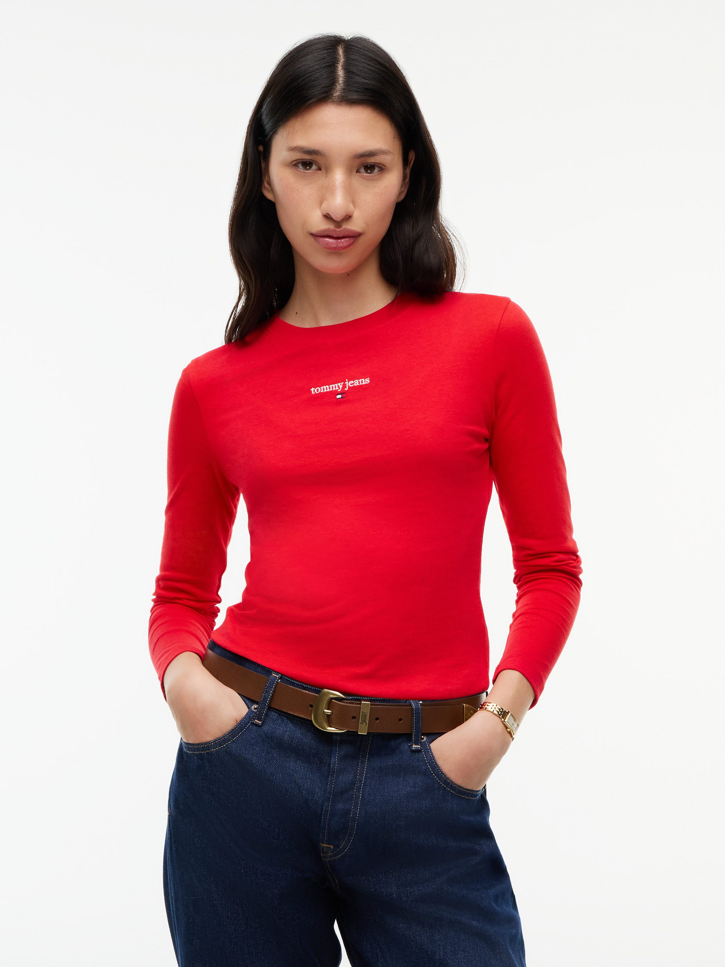 Tommy Jeans Langarmshirt TJW SLIM CLASSIC LOGO LS TEE Baumwollmischung, slim fit