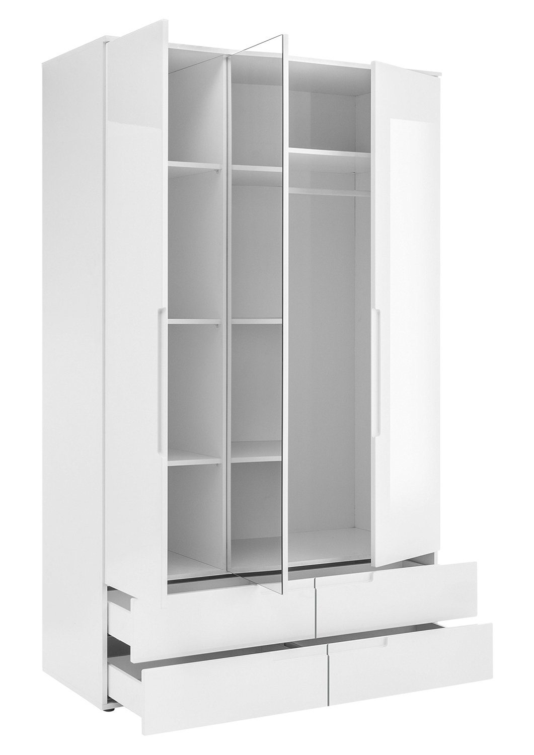 Pol-Power Drehtürenschrank Kleiderschrank SPICE, Türen, x Weiß cm, Schubladen, mit H 208 Hochglanz, cm 3 Spiegel B 4 126