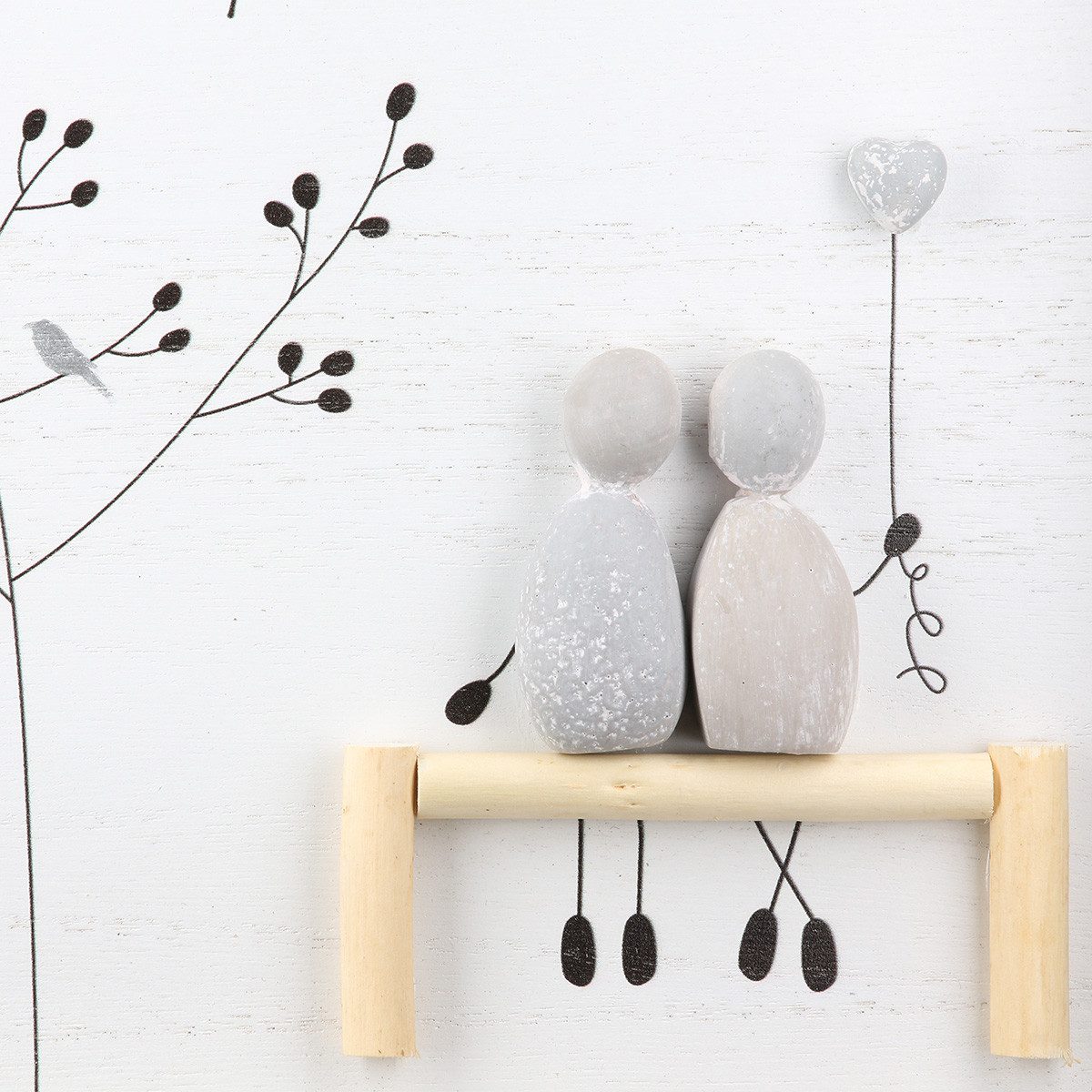 MF Wanddekoobjekt Steinherz Harmonie Steinbild Set 2er Quadratisch Deko Bild Grau (2 St)
