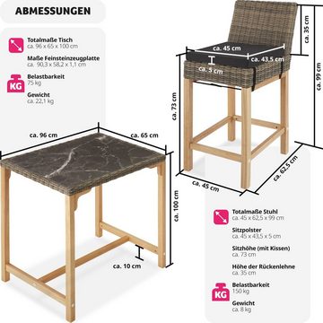 tectake Sitzgruppe Rattan Bartisch Kutina mit 2 Stühlen Latina, (Set, 3-tlg)