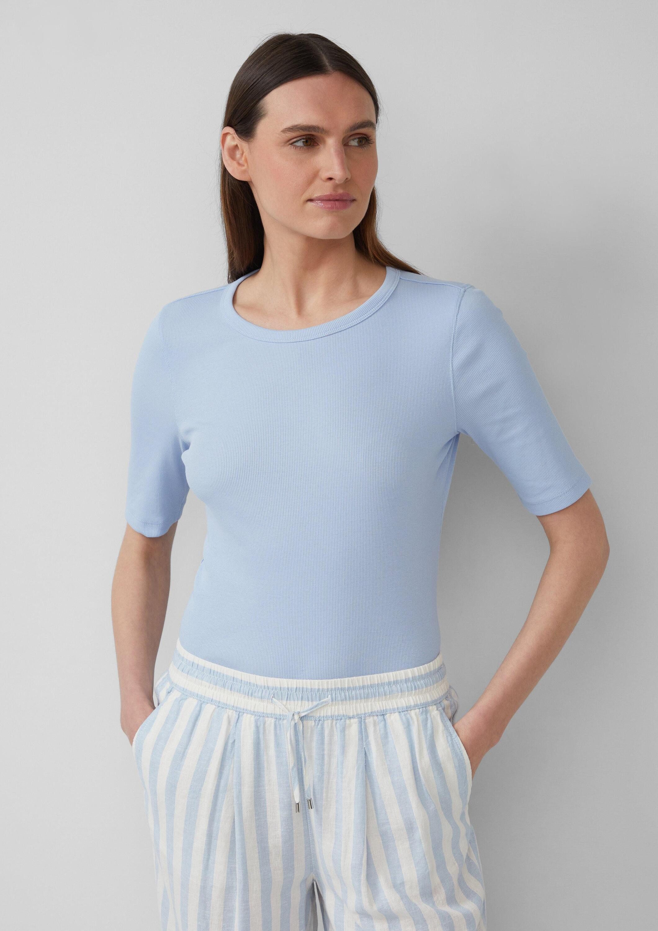 s.Oliver Kurzarmshirt T-Shirt Geripptes T-Shirt im Slim Fit aus Baumwollmix günstig online kaufen