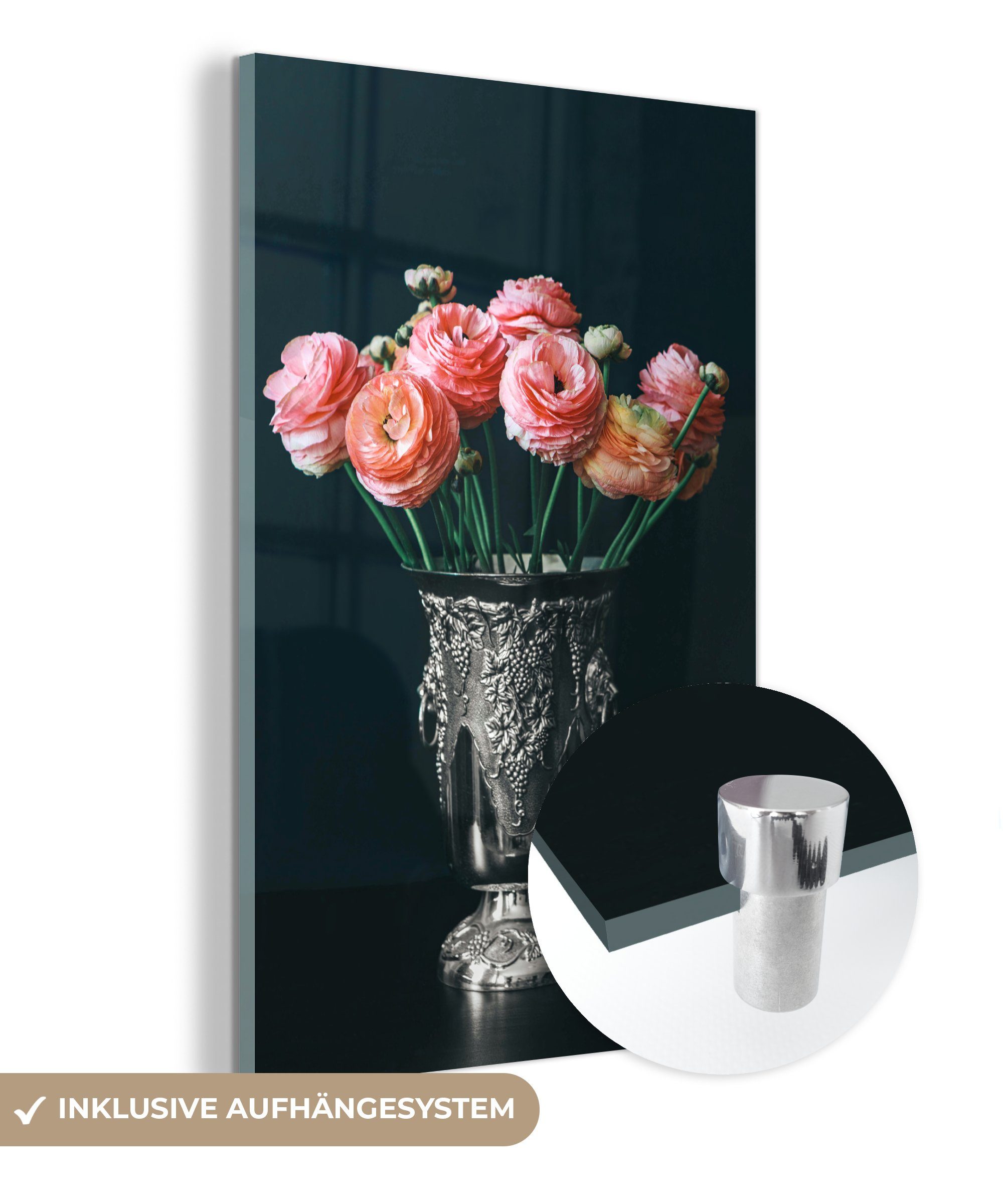 Bilder auf Rosen MuchoWow Foto auf Stilleben, Wanddekoration - Glas Vase - Glasbilder Wandbild - - Acrylglasbild - Glas St), (1