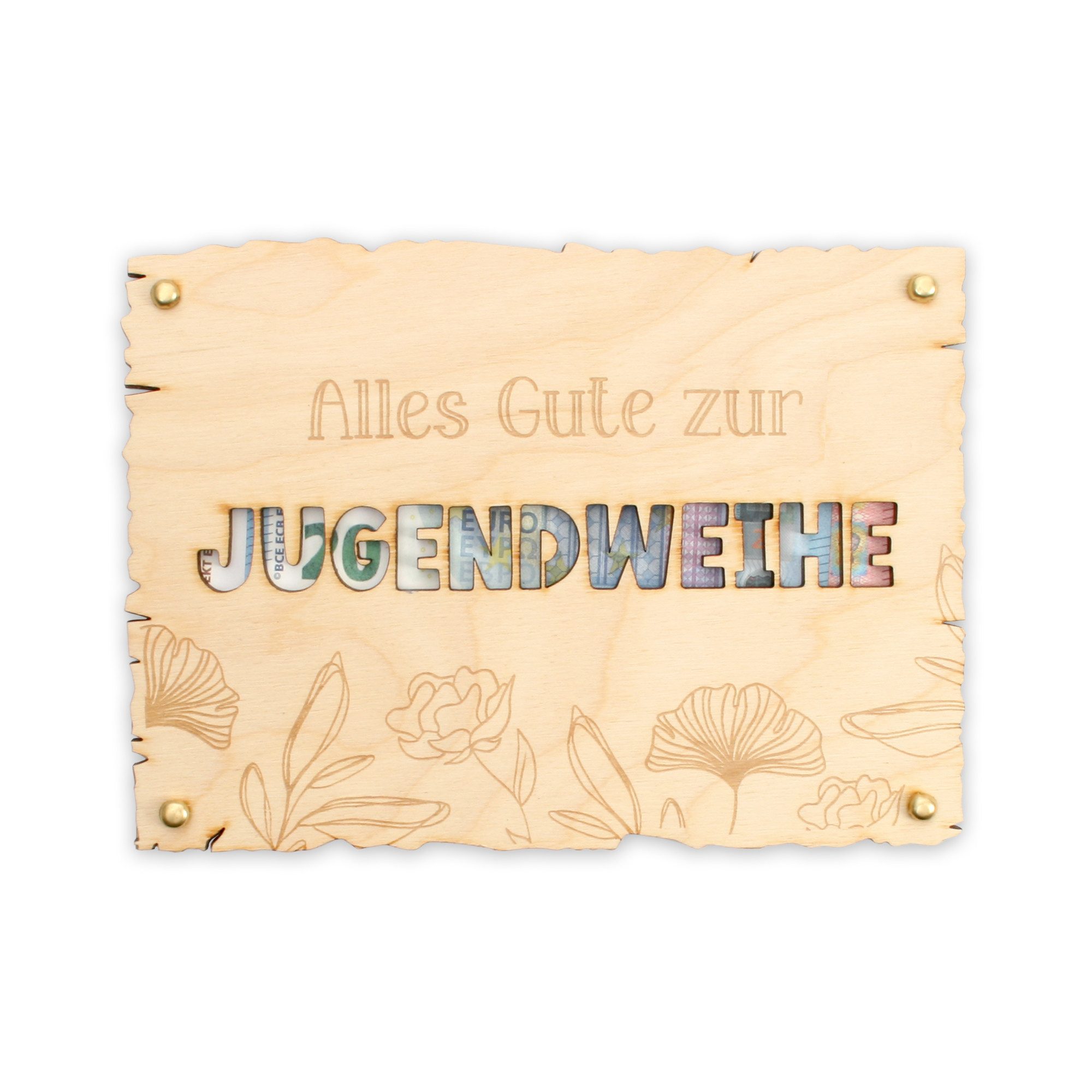 Kreative Feder Glückwunschkarte „Alles Gute zur Jugendweihe“ - Glückwunsch-Karte aus Holz, Geschenk-Karte für Geldgeschenke; Größe ca.: 14,6 x 19,7cm
