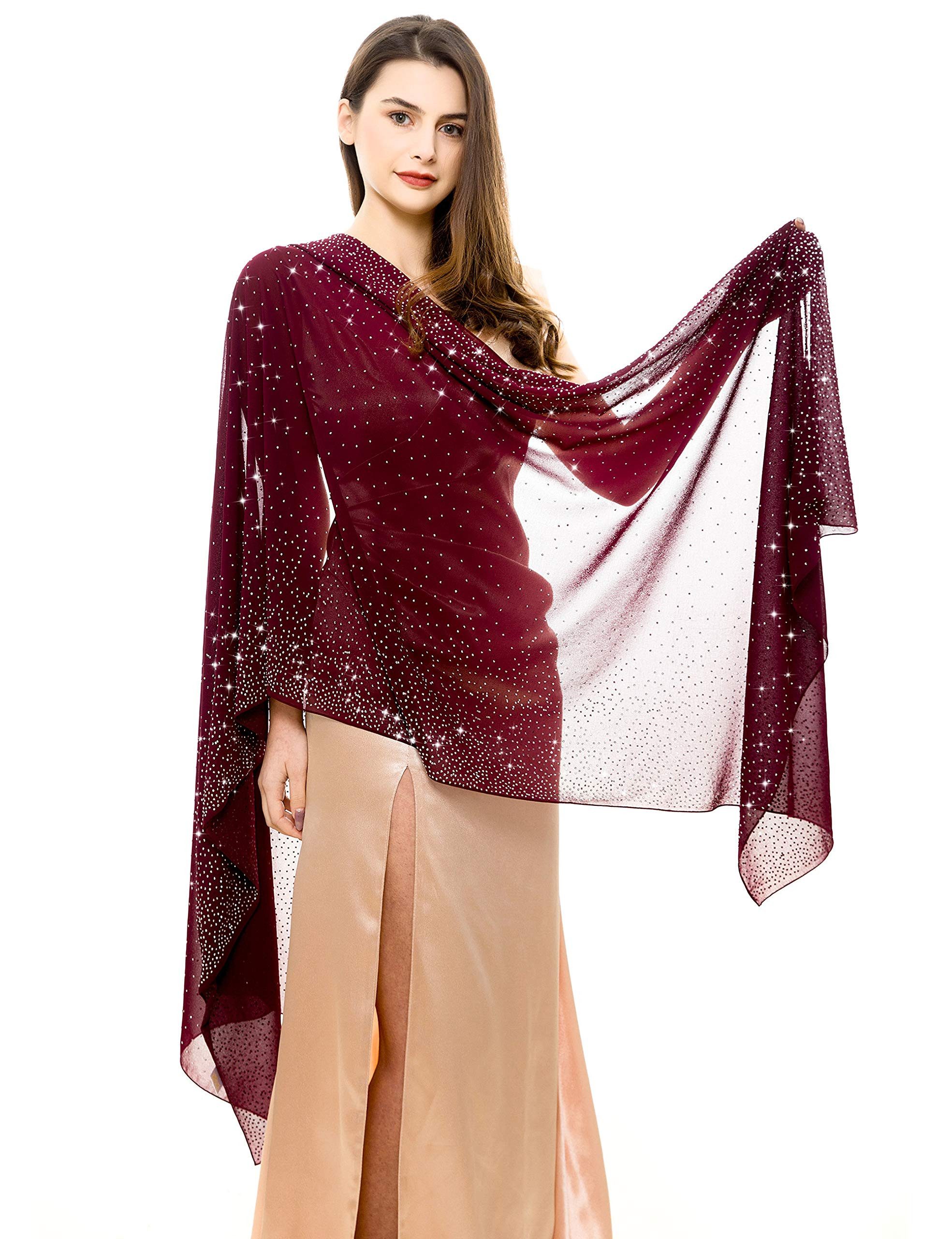 Zaewry Modeschal Glänzender Modeschal, Damen-Strass-Schal, modischer Chiffon-Schal, Stola für Abendkleider