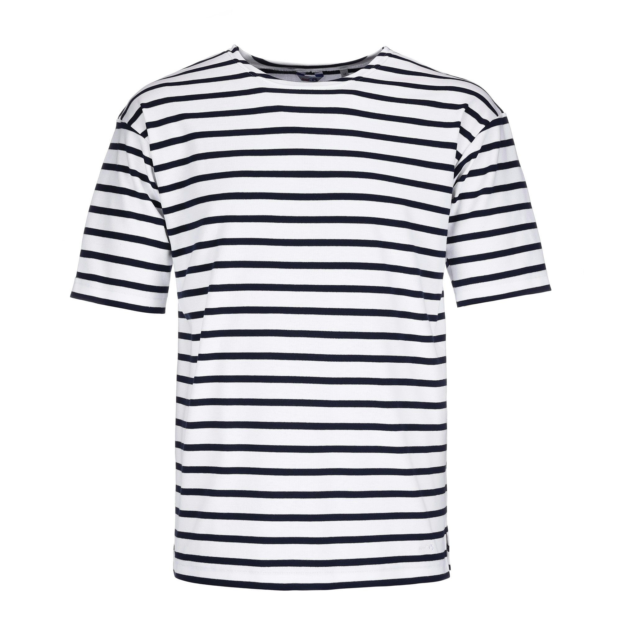 modAS Rundhalsshirt Herren T-Shirt Streifen - Bretonisches Streifenshirt Maritim Baumwolle (04) weiß / blau