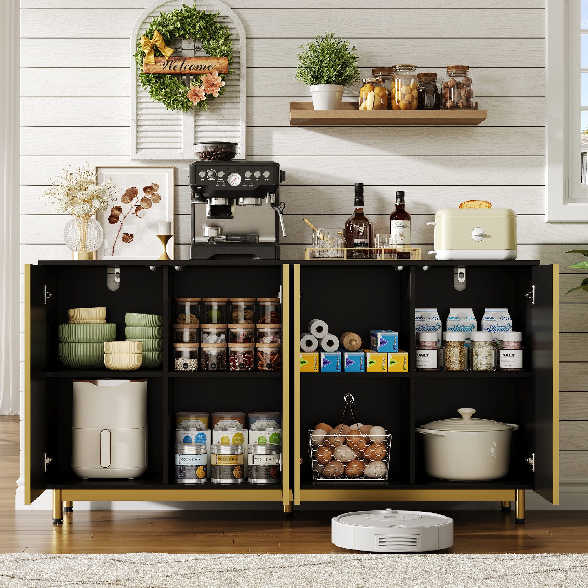 Flieks Sideboard Mehrzweckschrank mit Türen (mit verstellbaren Fußpolstern, günstig online kaufen