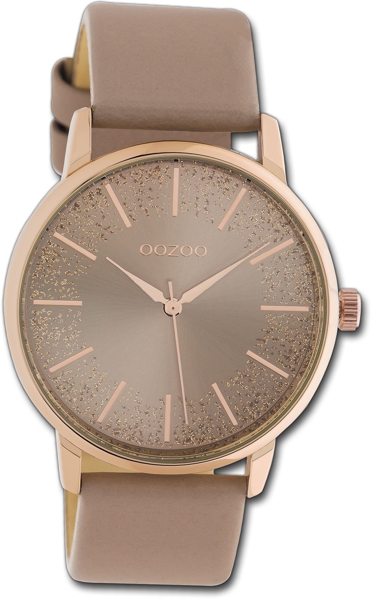 OOZOO Quarzuhr Oozoo Damen Uhr Timepieces C10716, Damenuhr Lederarmband pinkgrau, rundes Gehäuse, groß (ca. 40mm)