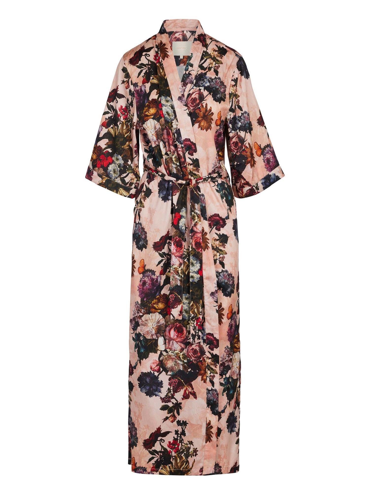 Essenza Kimono Jula Karli, Langform, Blumenprint Kimono-Kragen, mit Gürtel, Baumwolle