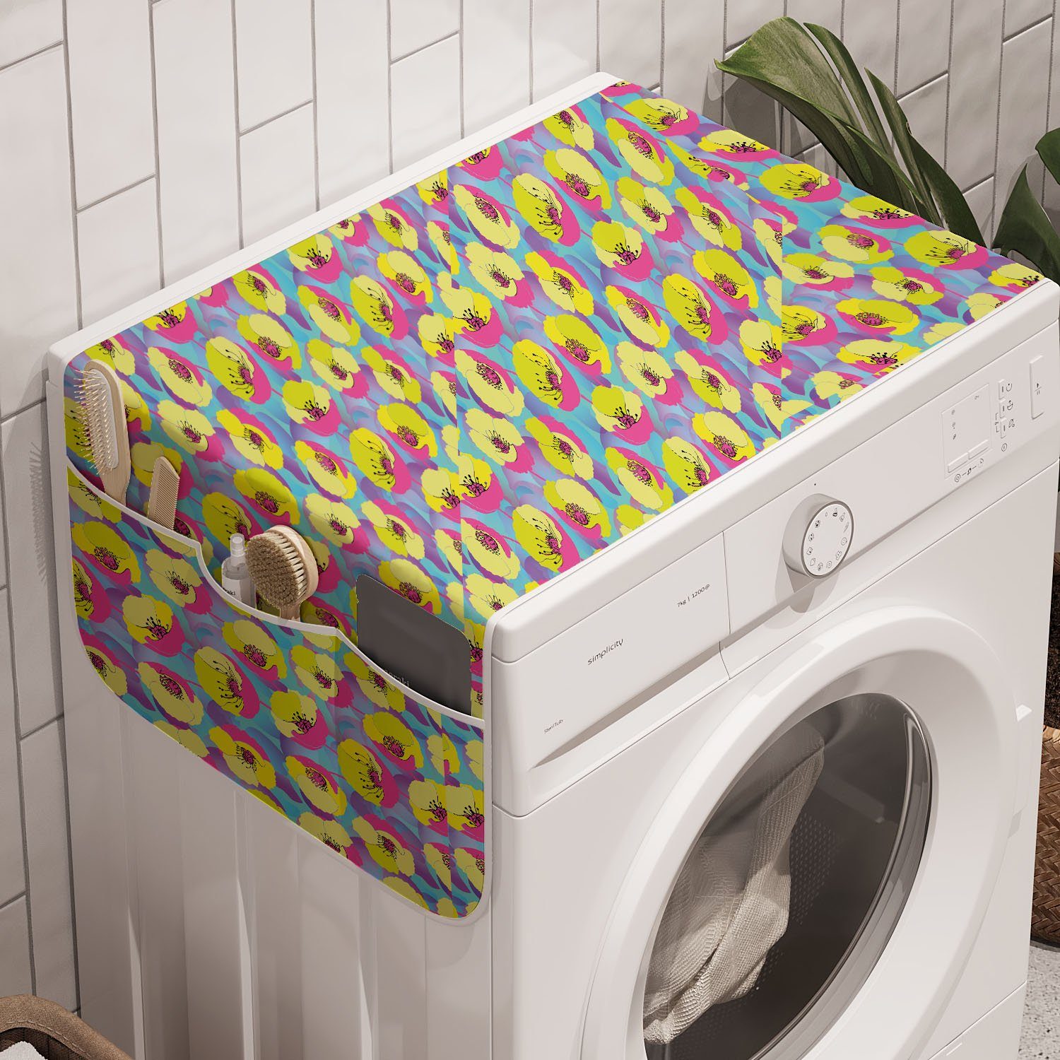 Abakuhaus Badorganizer Anti-Rutsch-Stoffabdeckung für Waschmaschine und Trockner, Bunt Neon Colored Mohnblu
