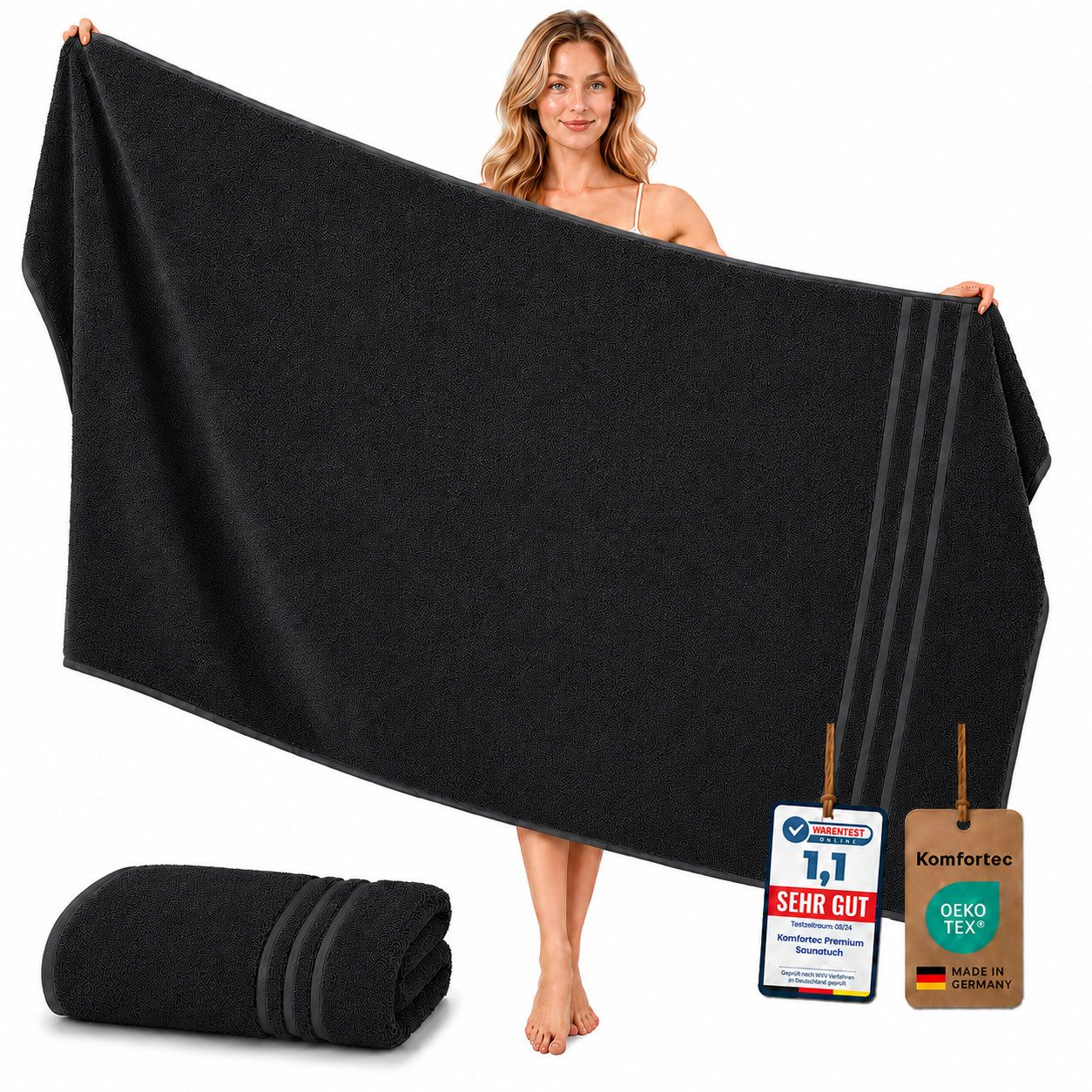 Komfortec Saunatuch 100x200 Extra Große XXL Premium Saunatuch, Unifarben (1-St), extra Große XXL, Schnelltrocknend, Frottee, Weich, Baumwolle