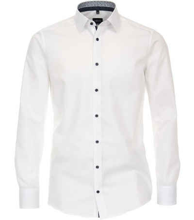 VENTI Businesshemd Businesshemd - Modern Fit - Langarm - Einfarbig - Weiß mit Kontrastknöpfen