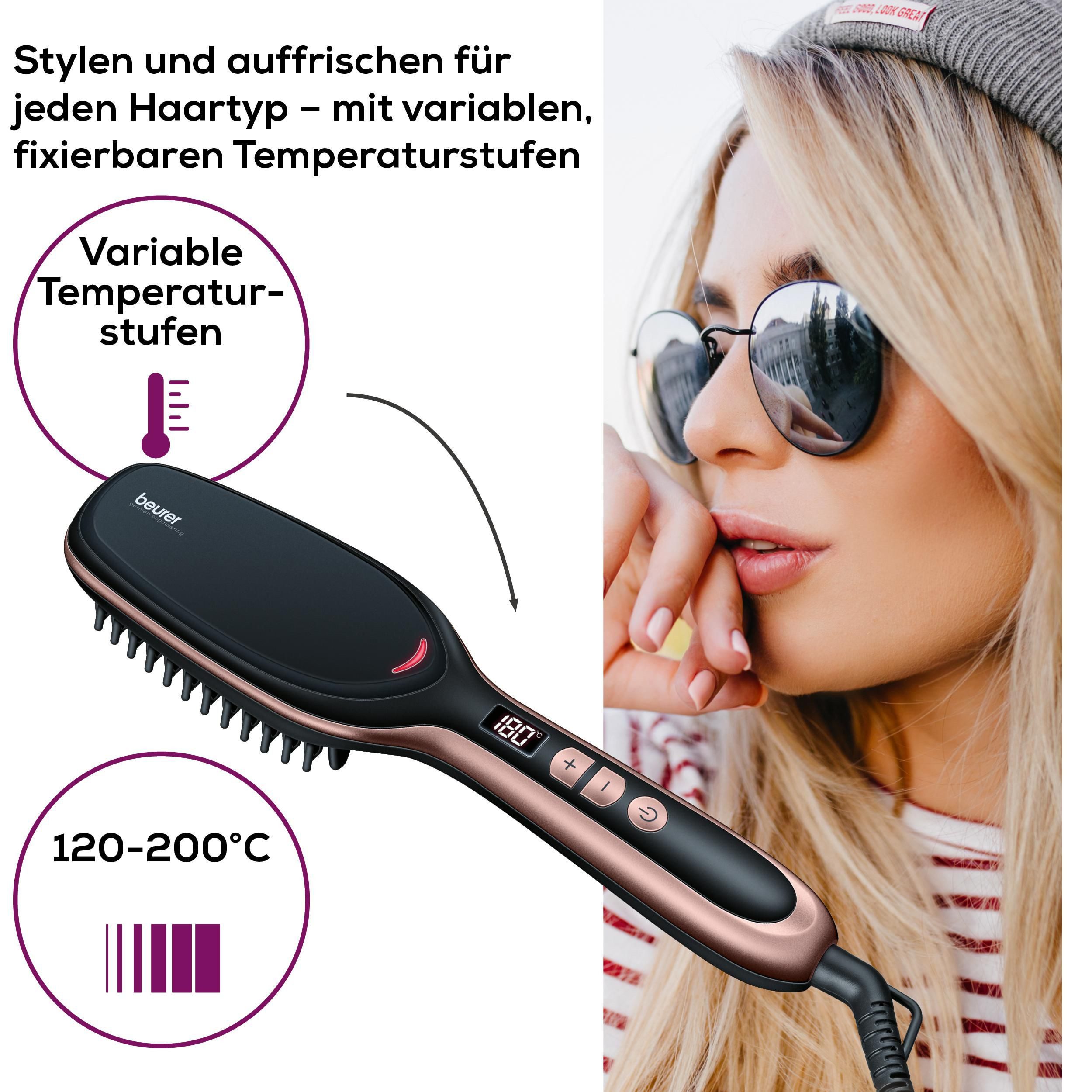 BEURER Haarglättbürste HS 60 Haarglättungsbürste für geschmeidige, glänzende Haare, Mit Keramik Beschichtung zum Schutz der Haare und Ionenfunktion