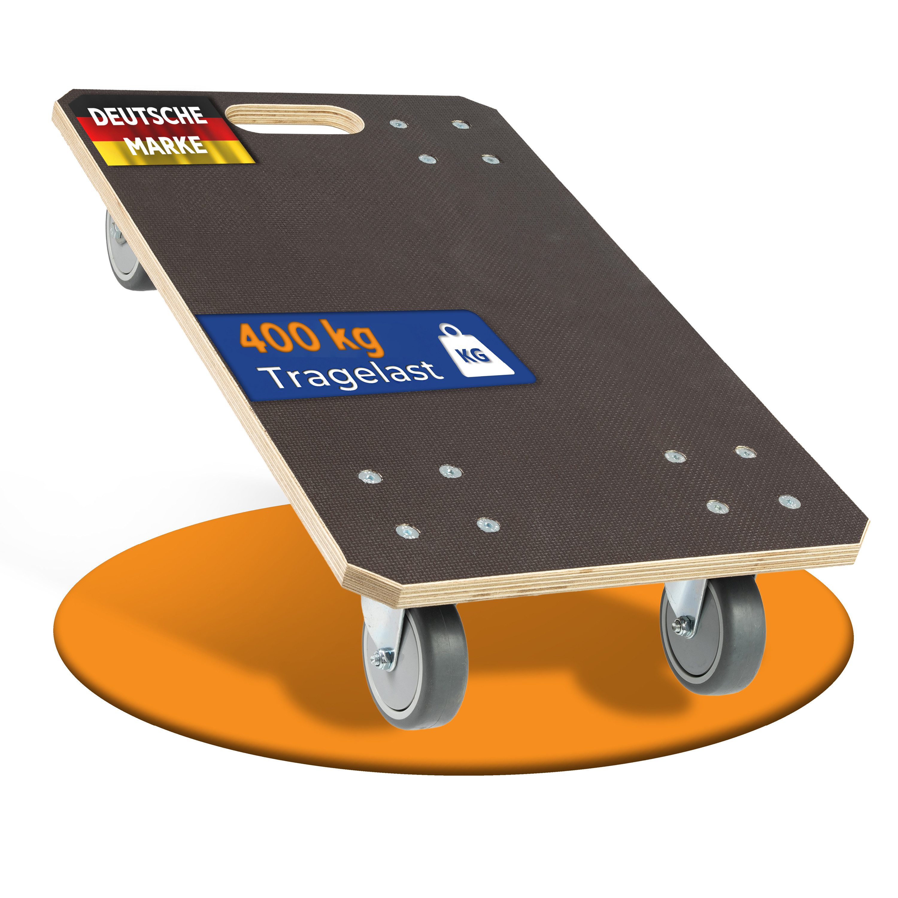 Rollbrett24 Transportroller Rollbrett 49x30,5cm mit Siebdruckplatte 400kg Tragkraft - 360° Rollen, Alltagshelfer bis 400 kg leise Rollen für Umzug und Werkstatt