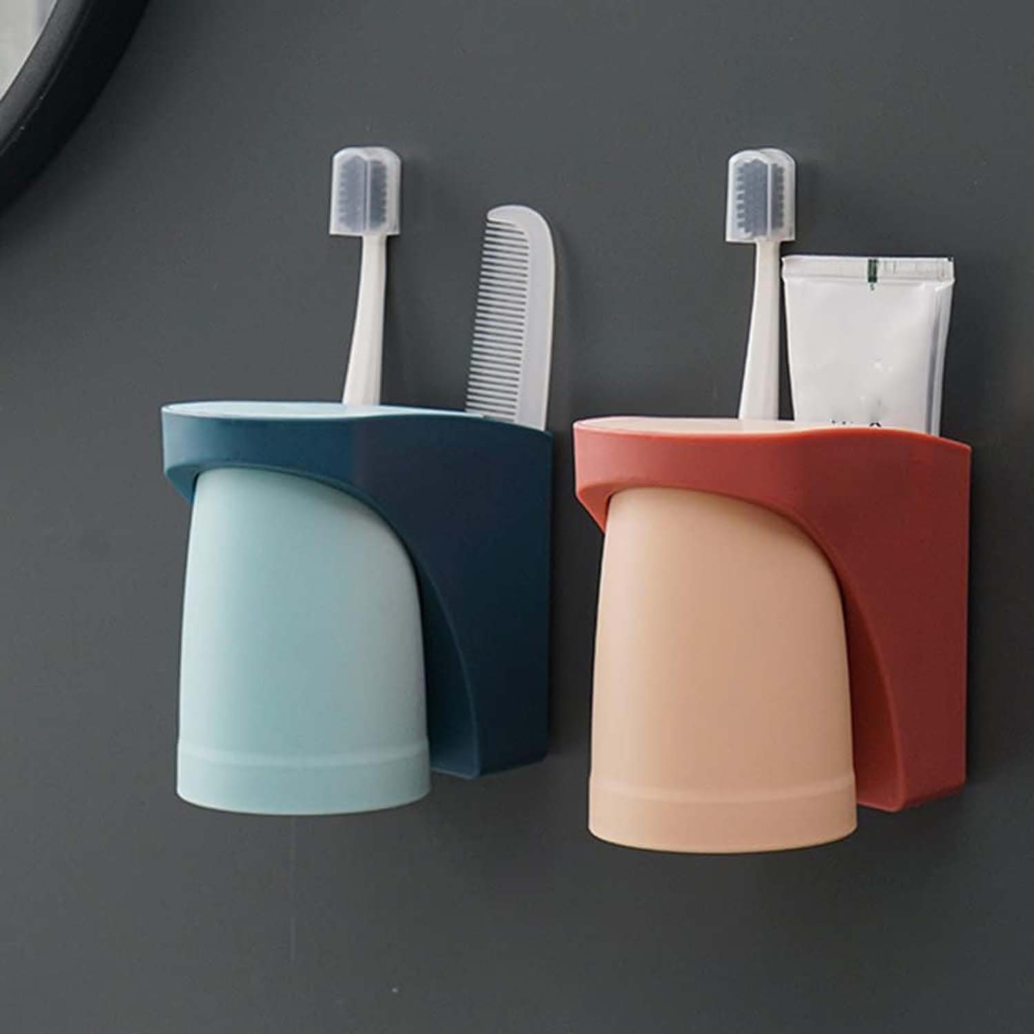 2 aikidio rot), Zahnbürstenhalter,Zahnbürstenhalter für + Zahnputzbecher Familie(blau (2-St) Stück