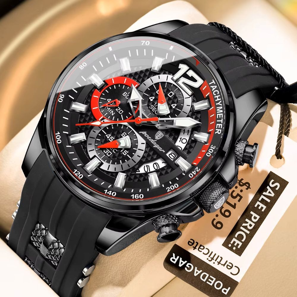 POEDAGAR Quarzuhr POEDAGAR Herren Uhr Chronograph – 898, Sportlich, Silikonband