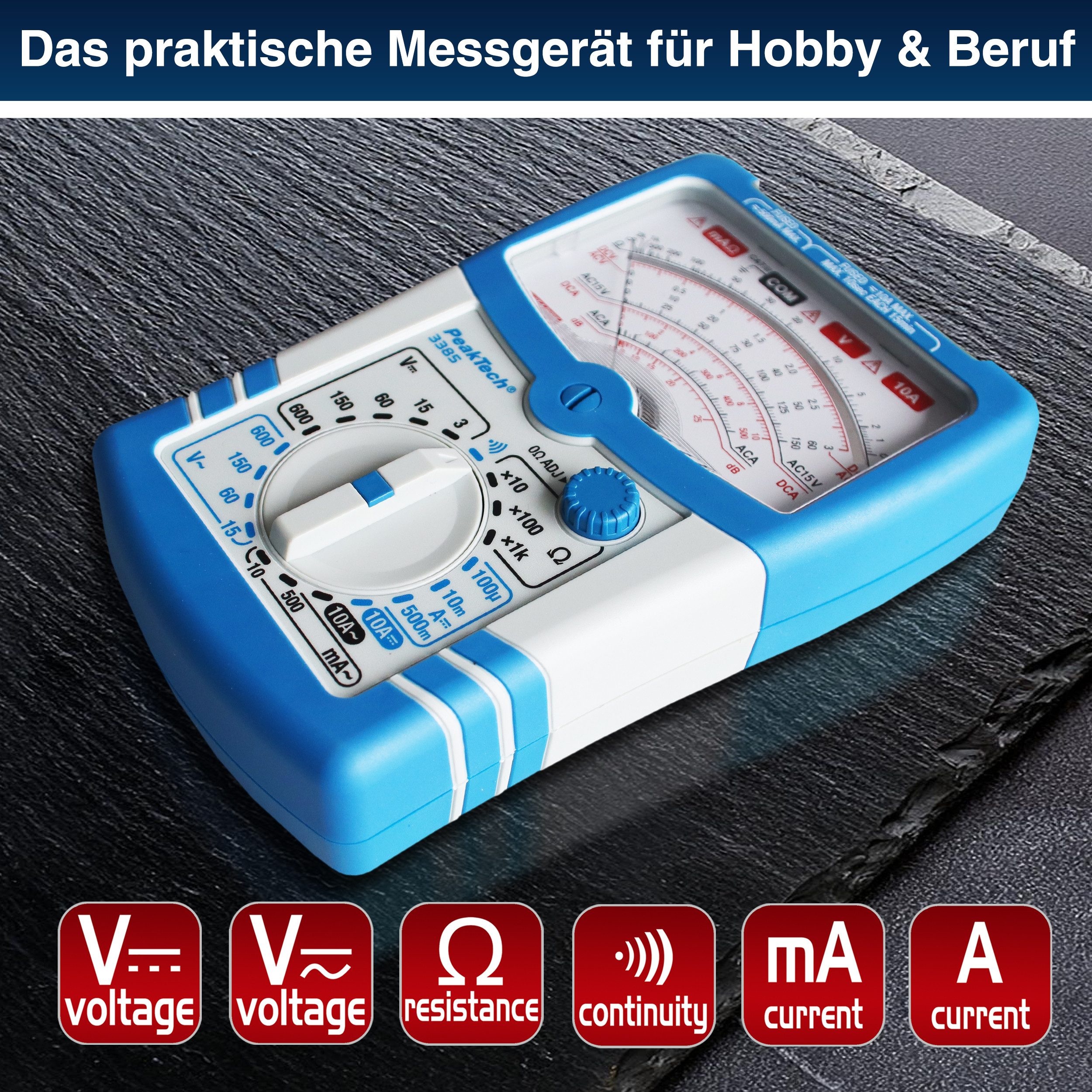 PeakTech Multimeter Analog DMM 600V AC/DC 10A, Voltmeter, Amperemeter