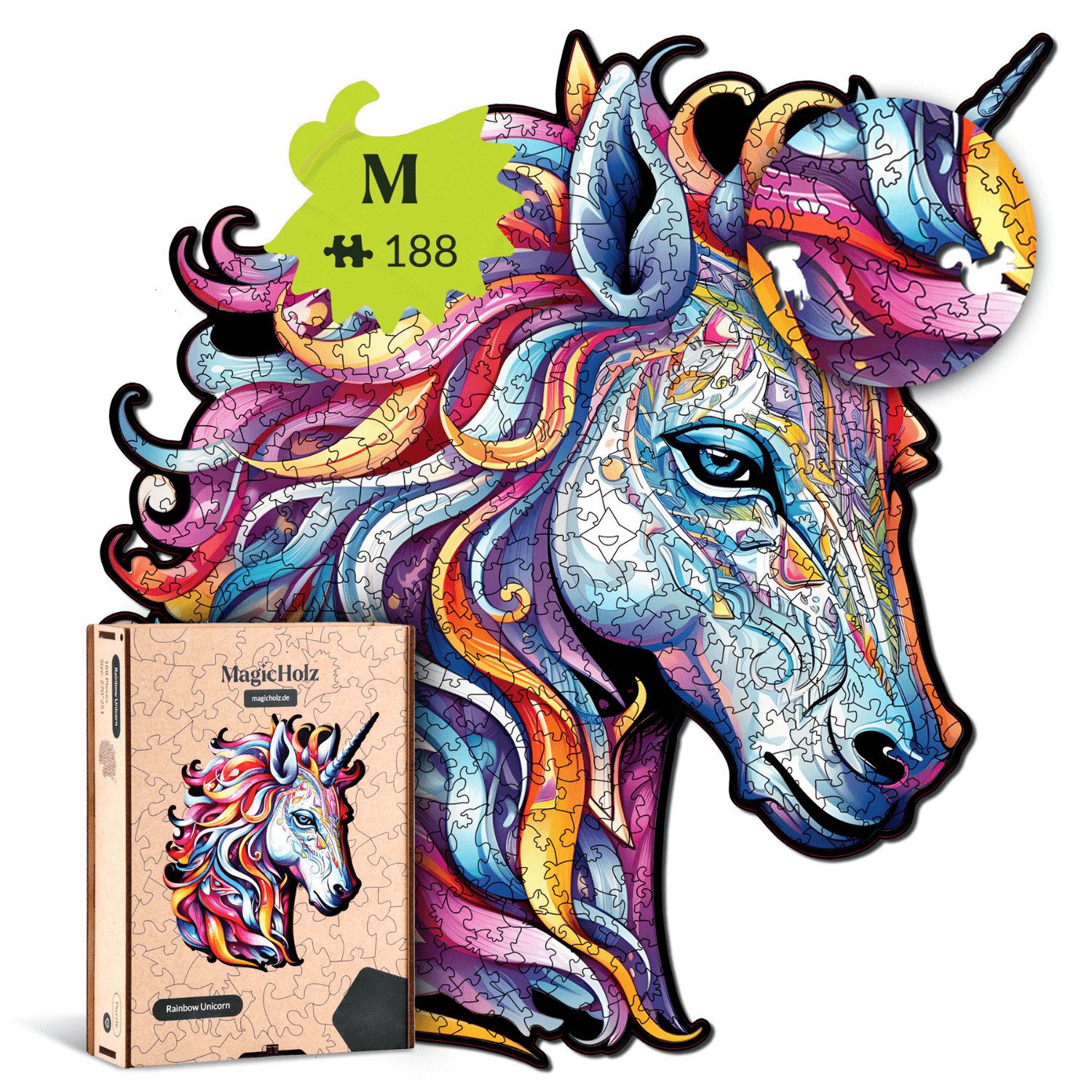 MagicHolz Puzzle MagicHolz Rainbow Unicorn Einhorn Holzpuzzle, 188 Puzzleteile