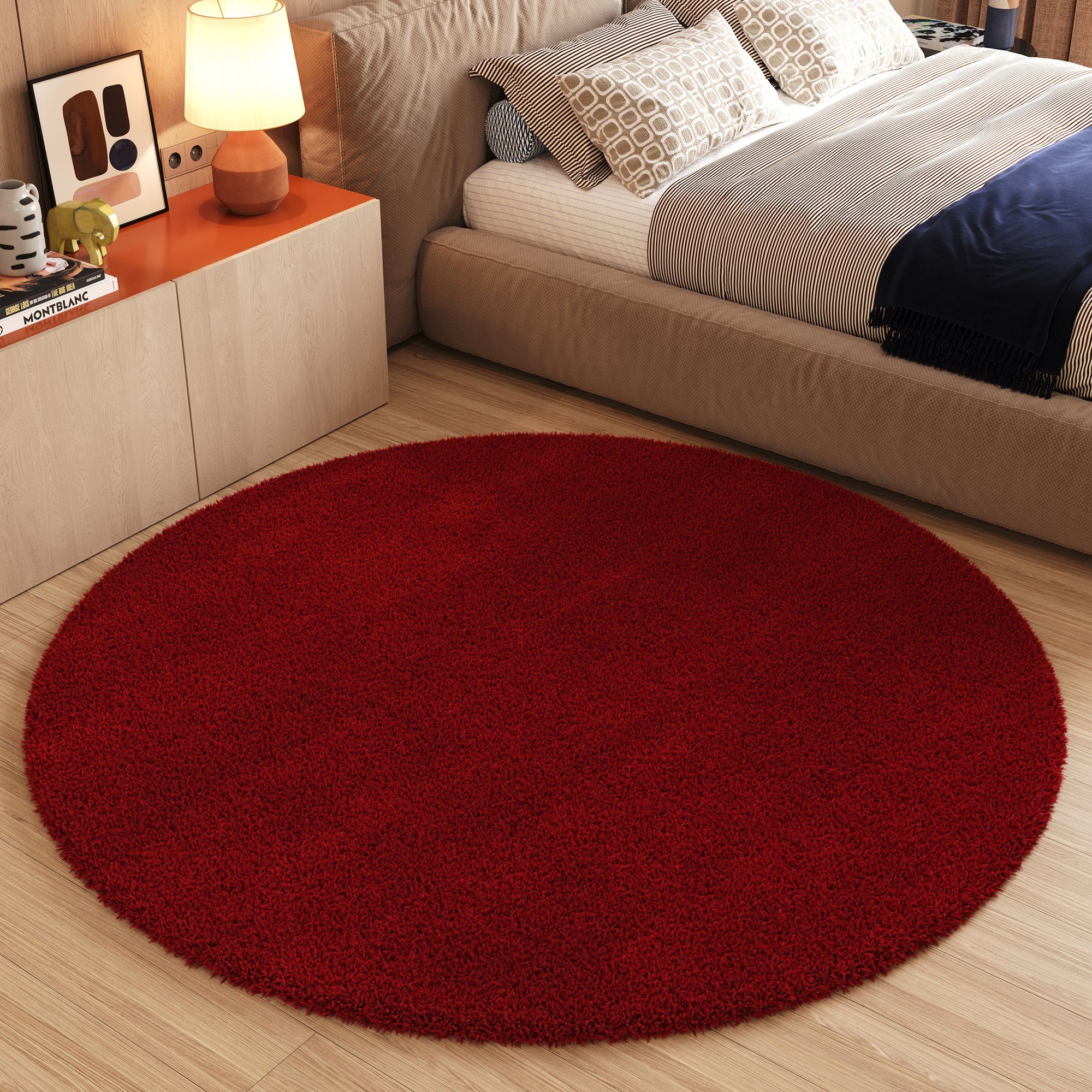 Tapiso Hochflor-Teppich ESSENCE, rund, Höhe: 40 mm, Wohnzimmer, Schlafzimmer, Hochflor, Einfarbig
