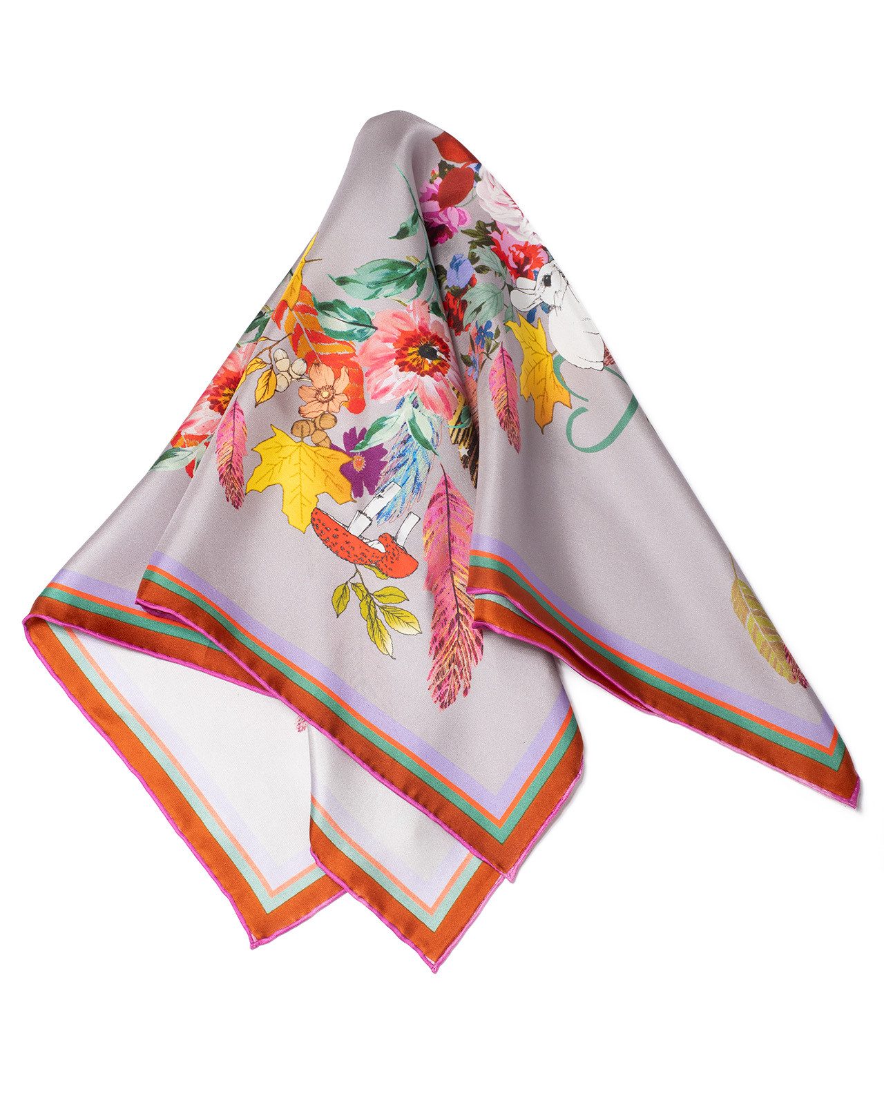 MayTree Seidentuch Seidentuch Premium Twill-Seide mit handrolliert 64x64cm, lila pink, (Stück), 100% Seide