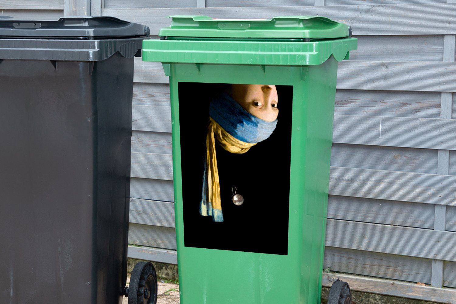 Kunst Abfalbehälter (1 Perlenohrring mit Sticker, - Mädchen - St), Mülltonne, Container, MuchoWow Wandsticker Schmuck Mülleimer-aufkleber,