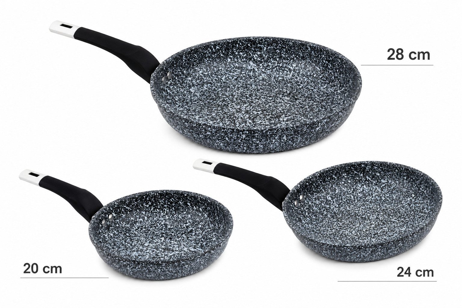 Edenberg Bratpfanne Keramikpfannen Pfanne Bratpfanne mit Keramik-Granit-Beschichtung, Aluminiumguss (16 cm, 18 cm, 20 cm, 22 cm, 26 cm, 28 cm und 30 cm, 3-tlg., Die beste Geschenkidee für jeden Anlass. Hochwertig)
