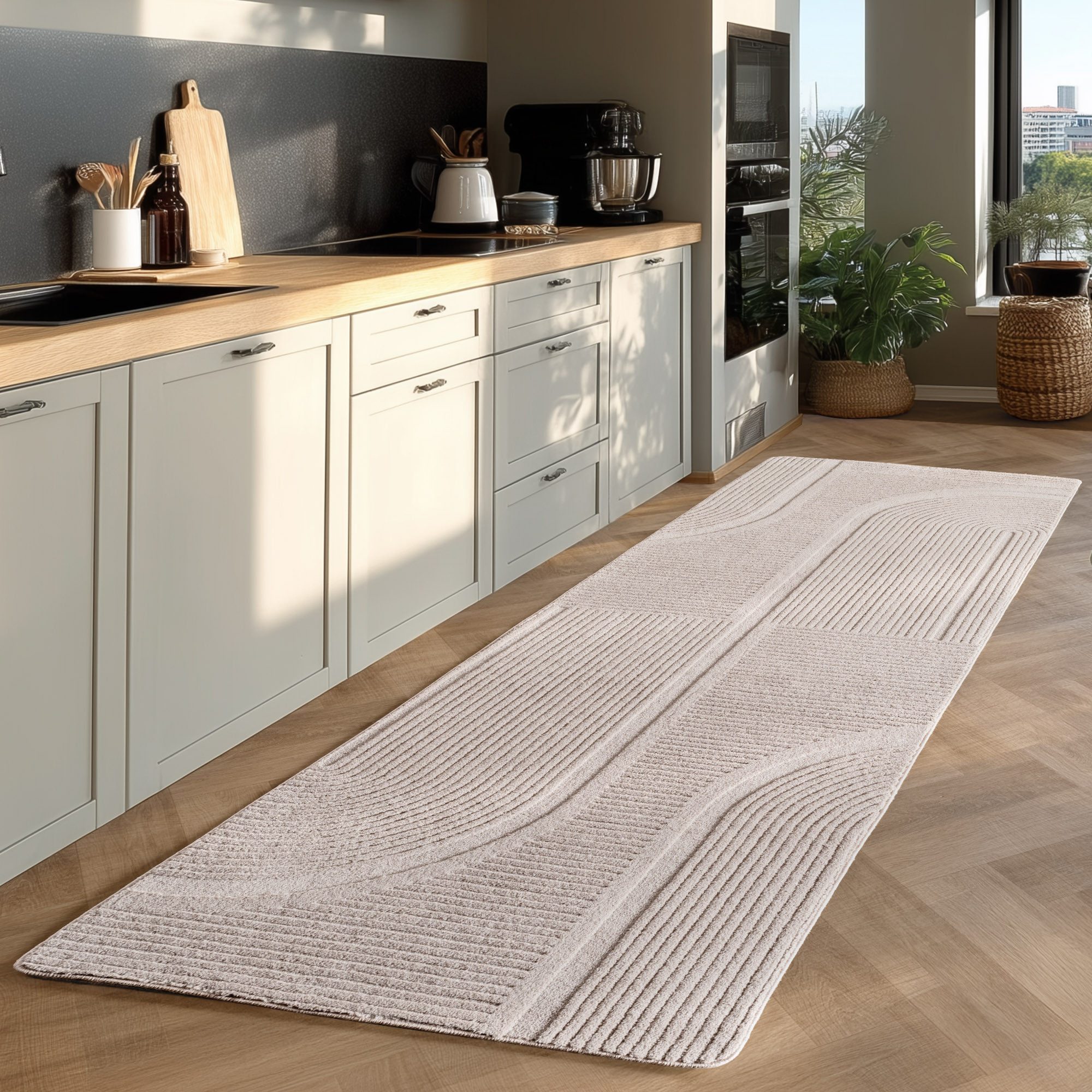 Jimri Teppich COSY - Skandinavischer Boho Geometrisch Modernerteppich Unifarben, Läufer, Höhe: 12 mm, Hoch-Tief-Effekt, Kurzflor